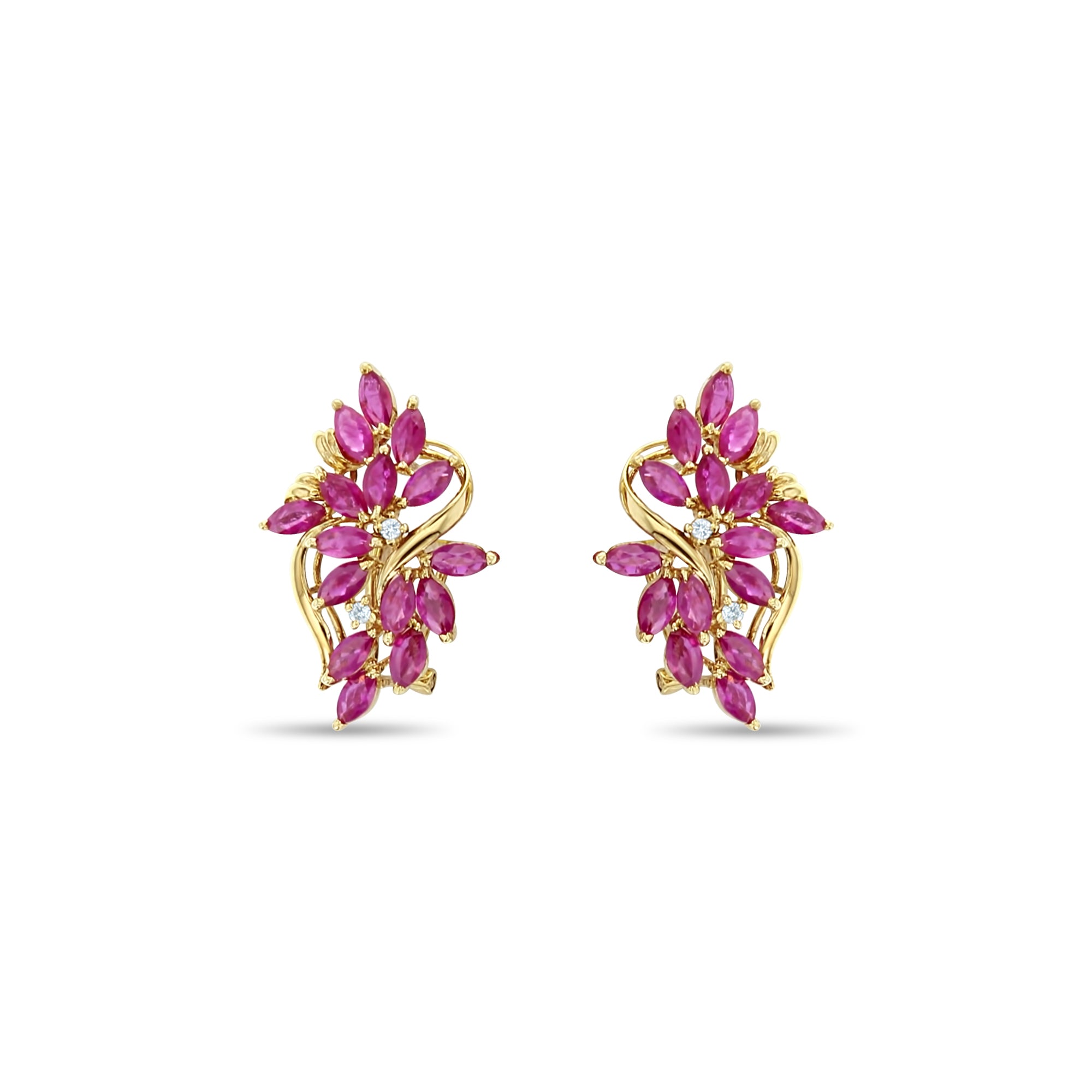 Ruby Floral Cluster Earrings 14k Yellow Gold