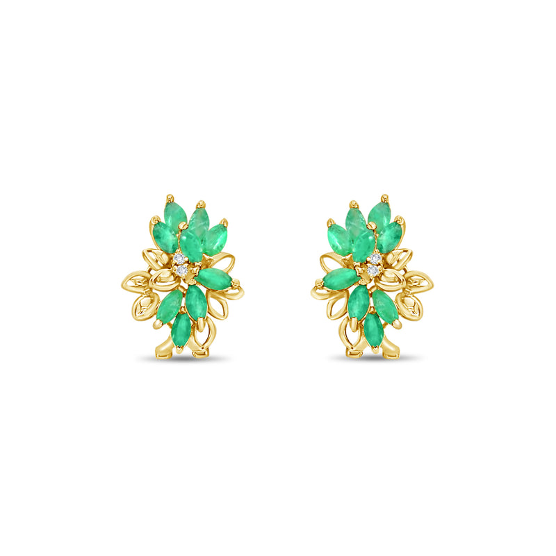 Pendientes florales con racimo de esmeraldas en oro amarillo de 14 k