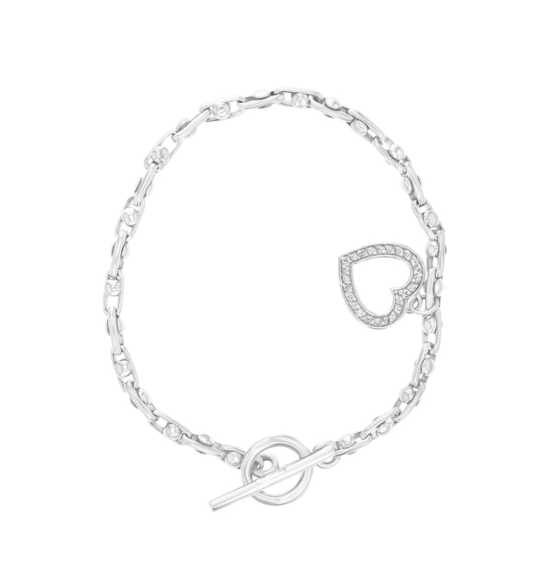 Bracelet à breloques en forme de cœur avec diamants 1/2 ct en or blanc 14 carats