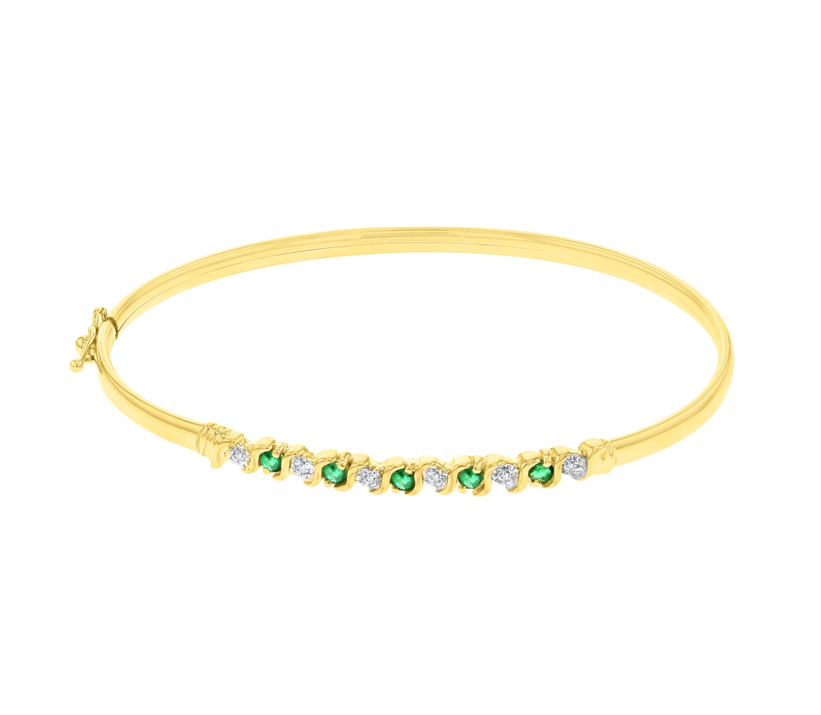 S Style Emerald Diamond Bangle .50cttw 14K Yellow Gold