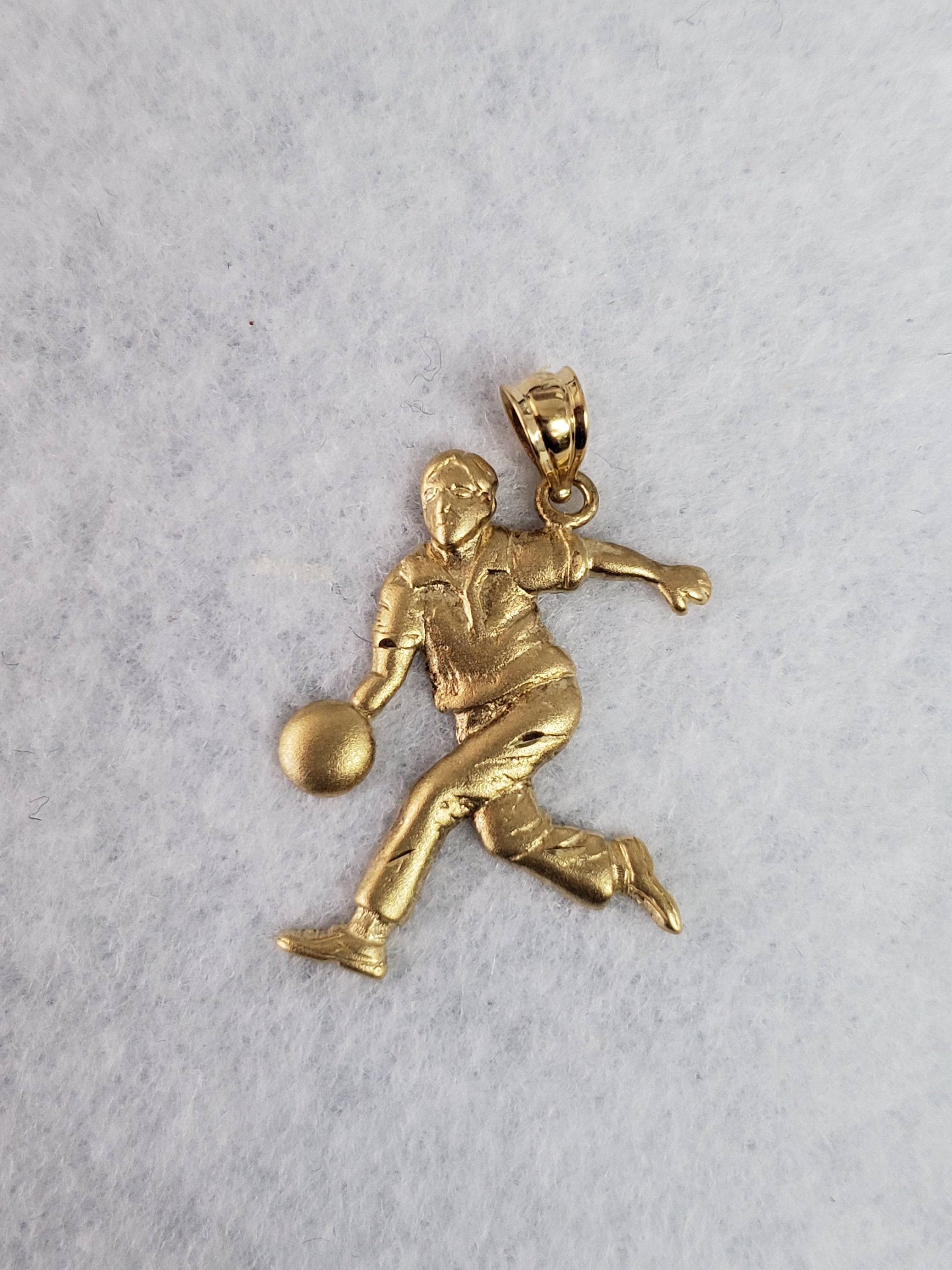 Male Bowler with Diamond Cuts Charm/Pendant 14k Yellow Gold