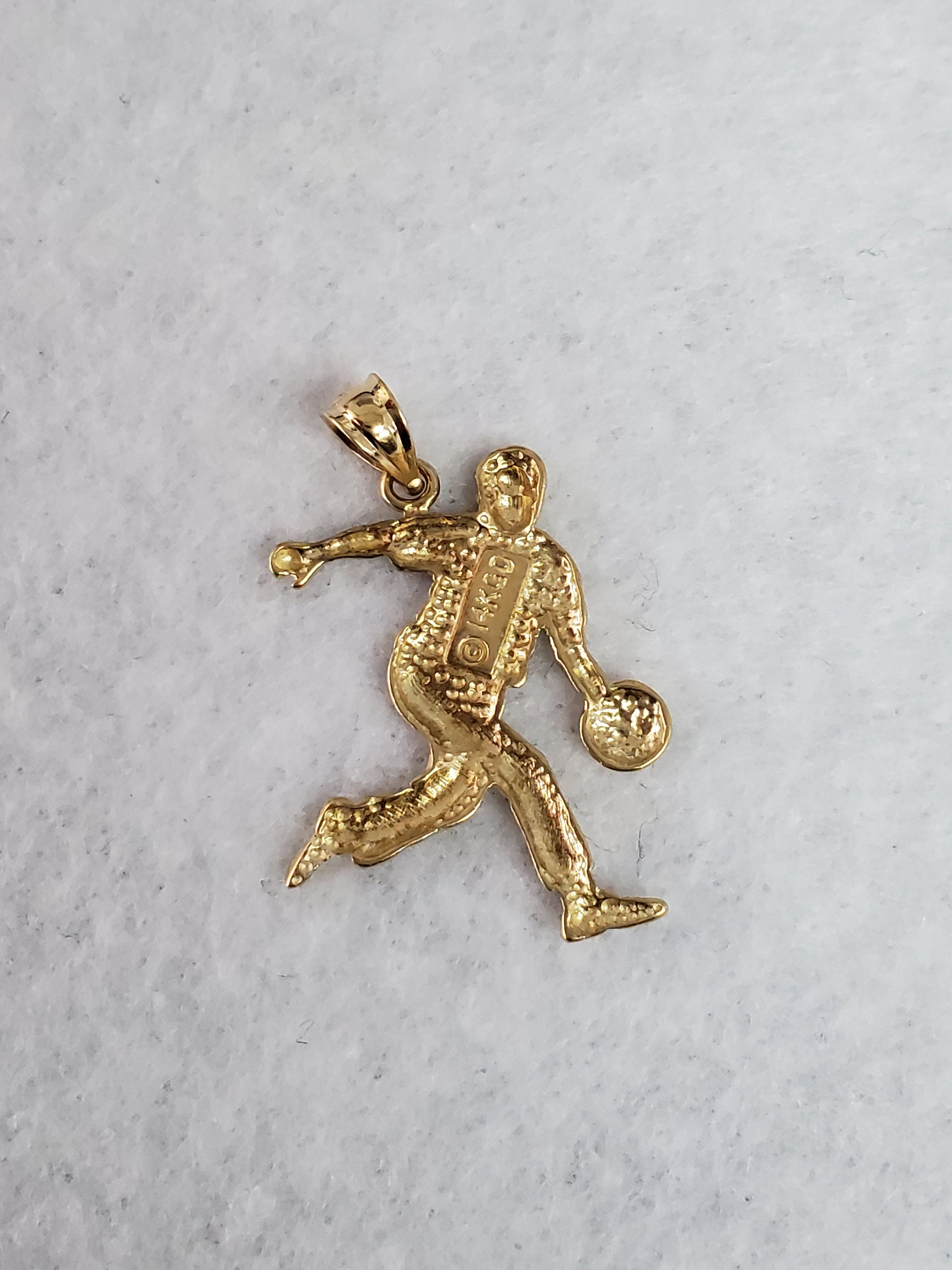 Male Bowler with Diamond Cuts Charm/Pendant 14k Yellow Gold