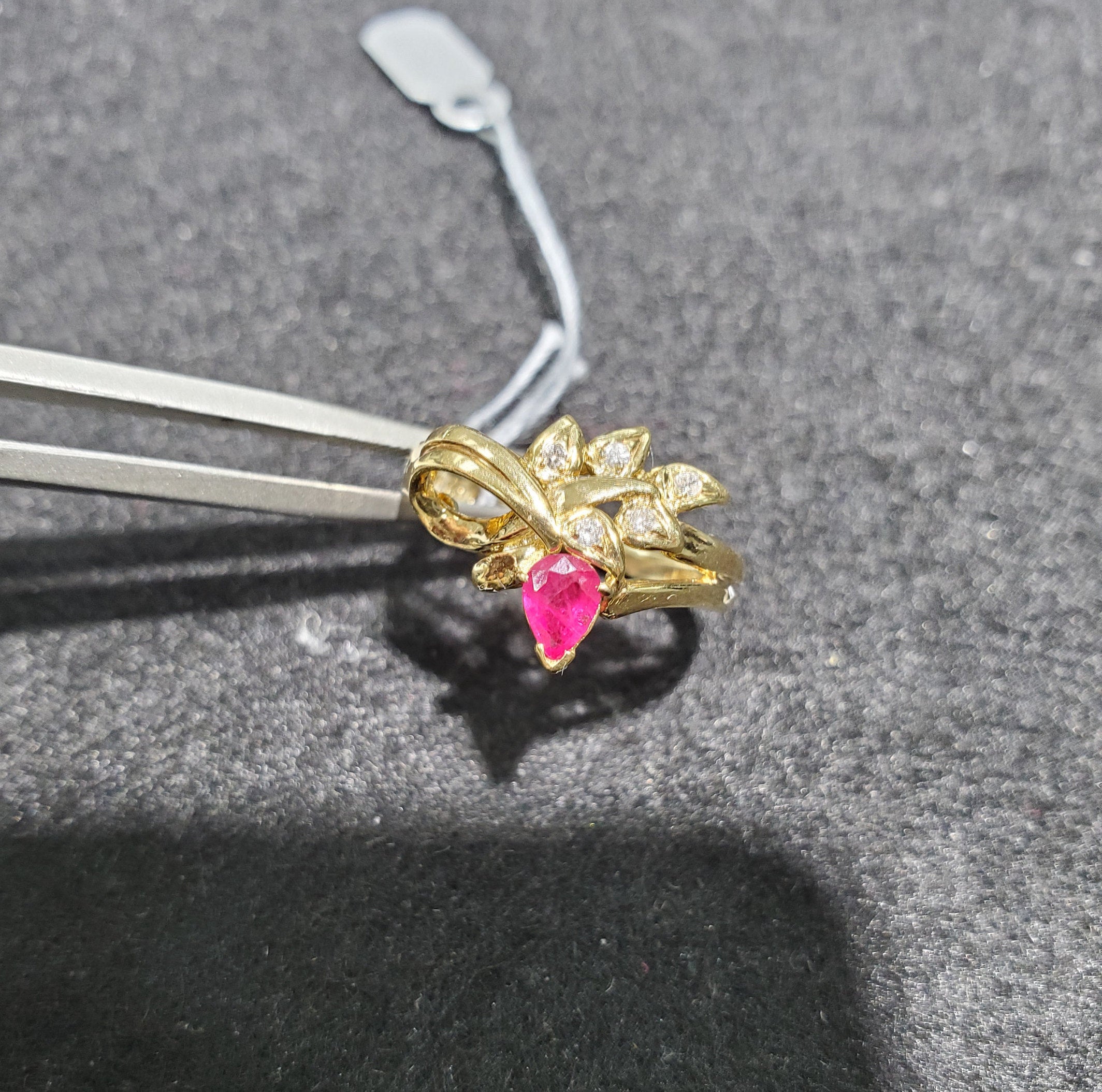 Pear Shaped Ruby & Diamond 14k Yellow Gold