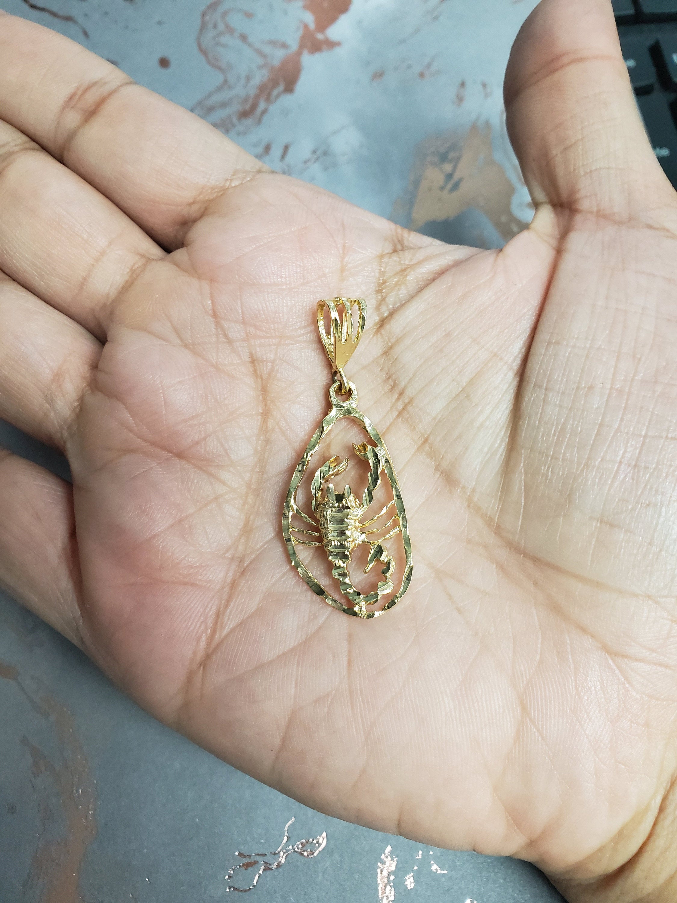 Scorpion Pendant with Diamond Cuts 14k Yellow Gold