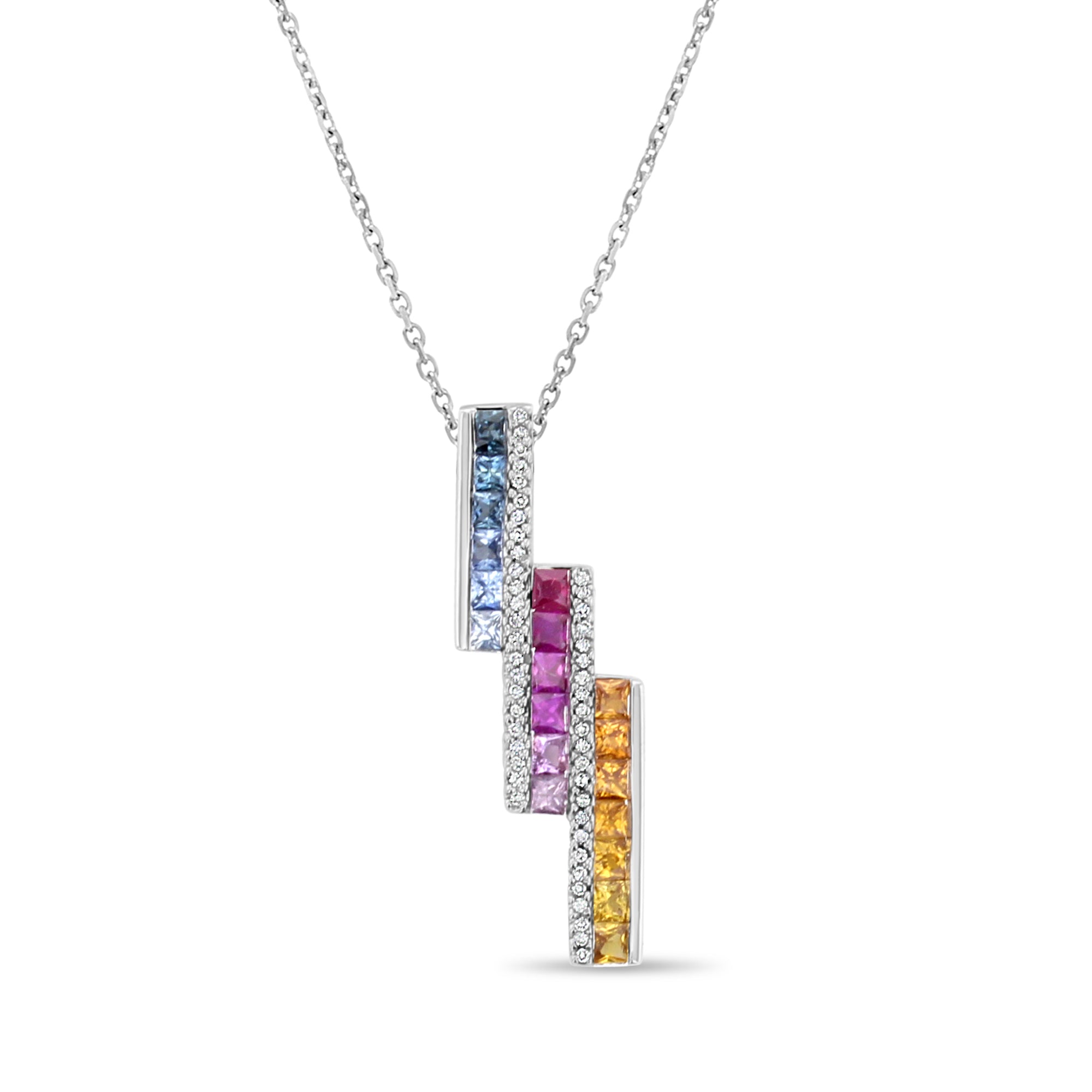 Colgante de citrino, rubí, aguamarina, zafiro y diamantes de 2,25 ct en oro blanco de 14 k