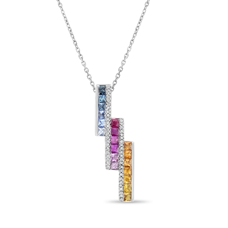 Pendentif en or blanc 14 carats avec citrine, rubis, aigue-marine, saphir et diamant 2,25 ct