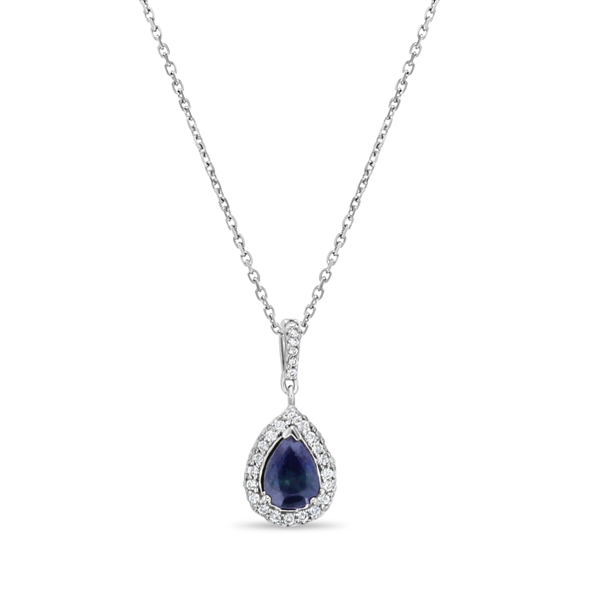 Colgante de diamantes y zafiro en forma de lágrima en forma de pera, 0,37 ct en oro blanco de 14 k