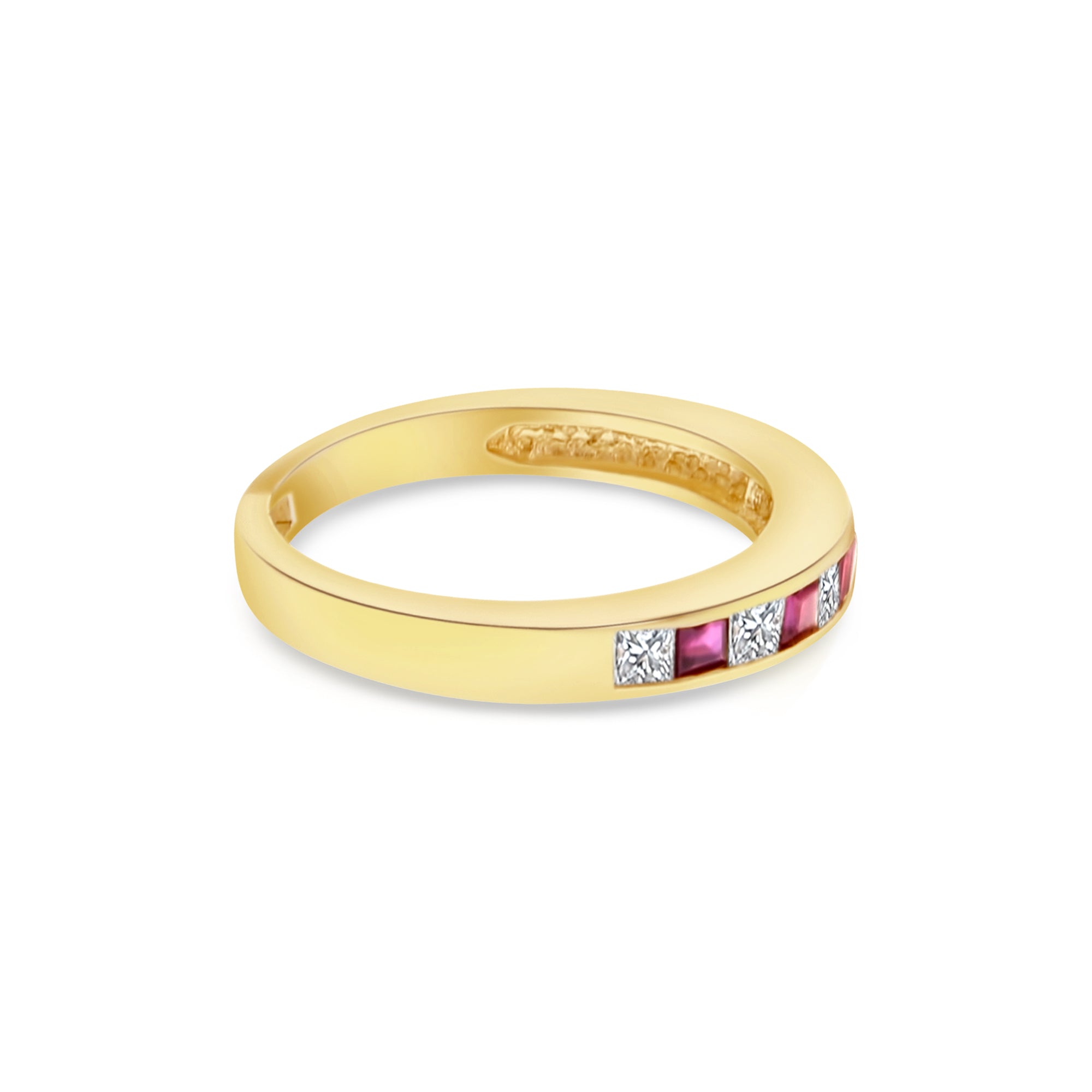 Alliance en or jaune 14 carats avec diamants et rubis de 0,50 ct