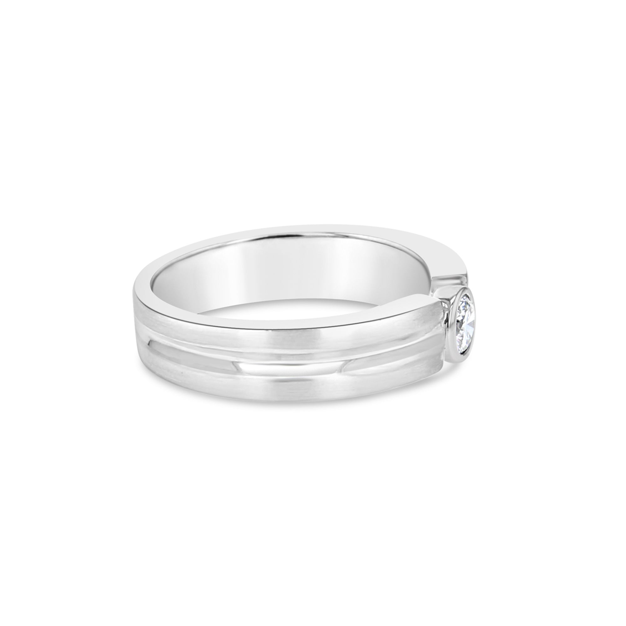 Alianza de boda con diamante solitario de 0,38 ct en oro blanco de 14 k