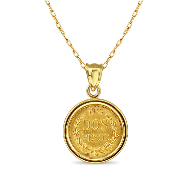 1945 Dos Pesos Gold Coin Pendant with Polished Bezel