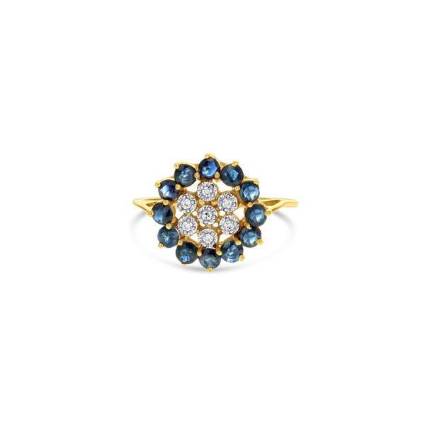 Sapphire Diamond Sunburst Ring 14k Yellow Gold