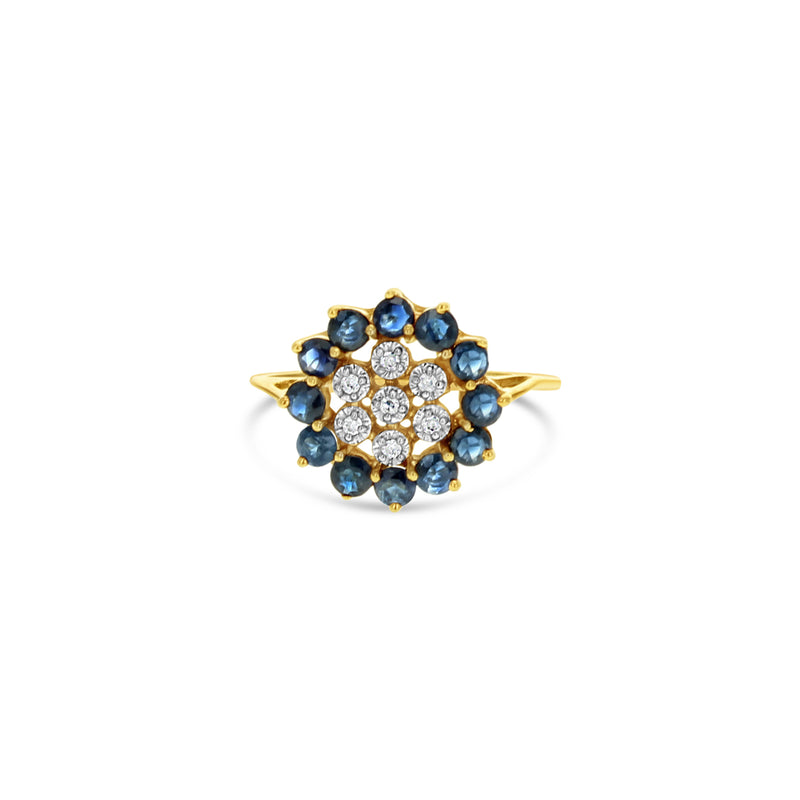 Sapphire Diamond Sunburst Ring 14k Yellow Gold