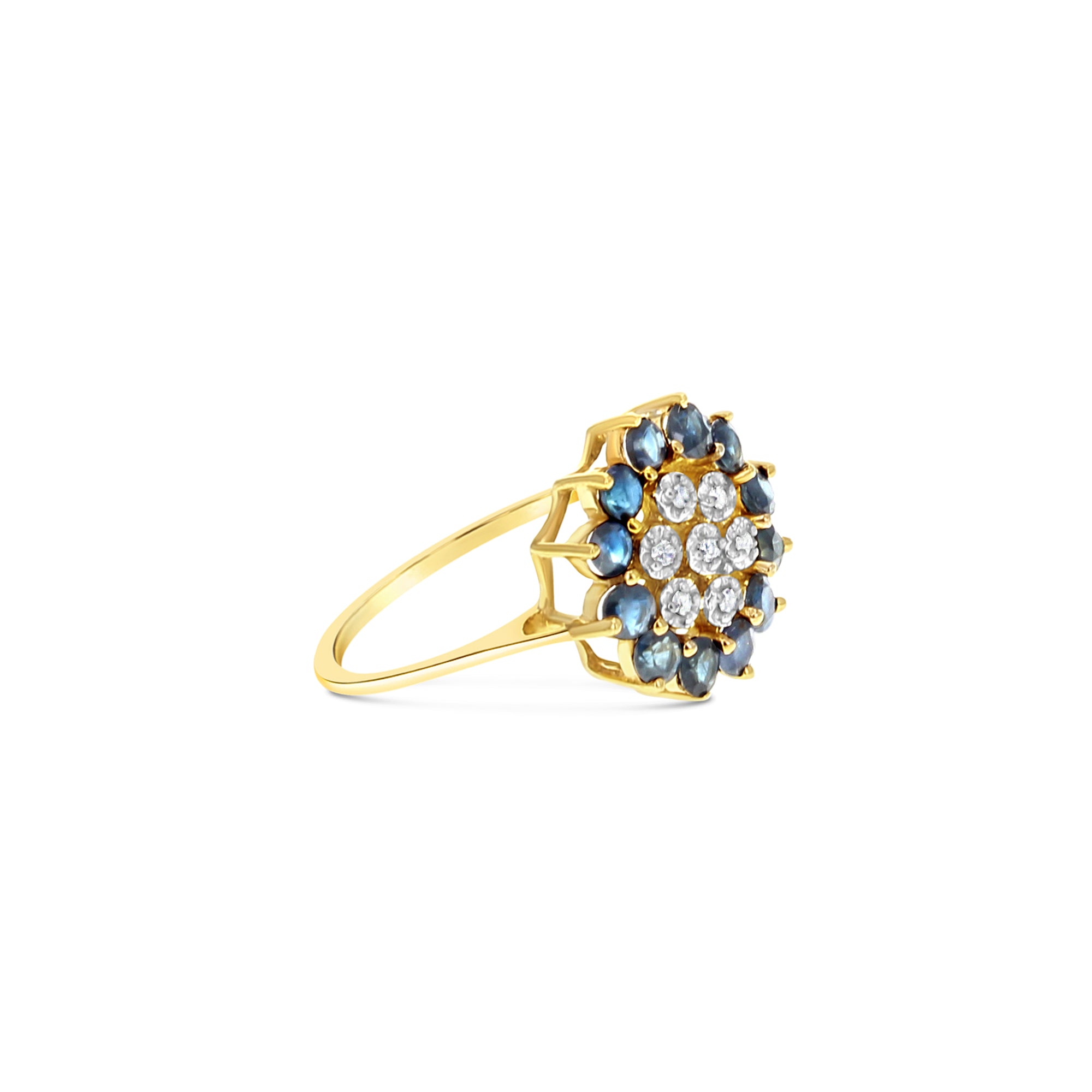 Sapphire Diamond Sunburst Ring 14k Yellow Gold