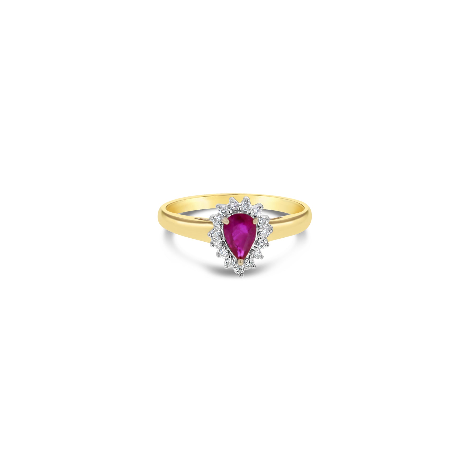 Bague halo diamant rubis en forme de poire