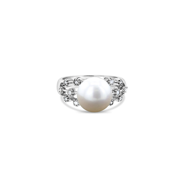 Freshwater White Pearl Diamond Ring .19cttw 14k White Gold