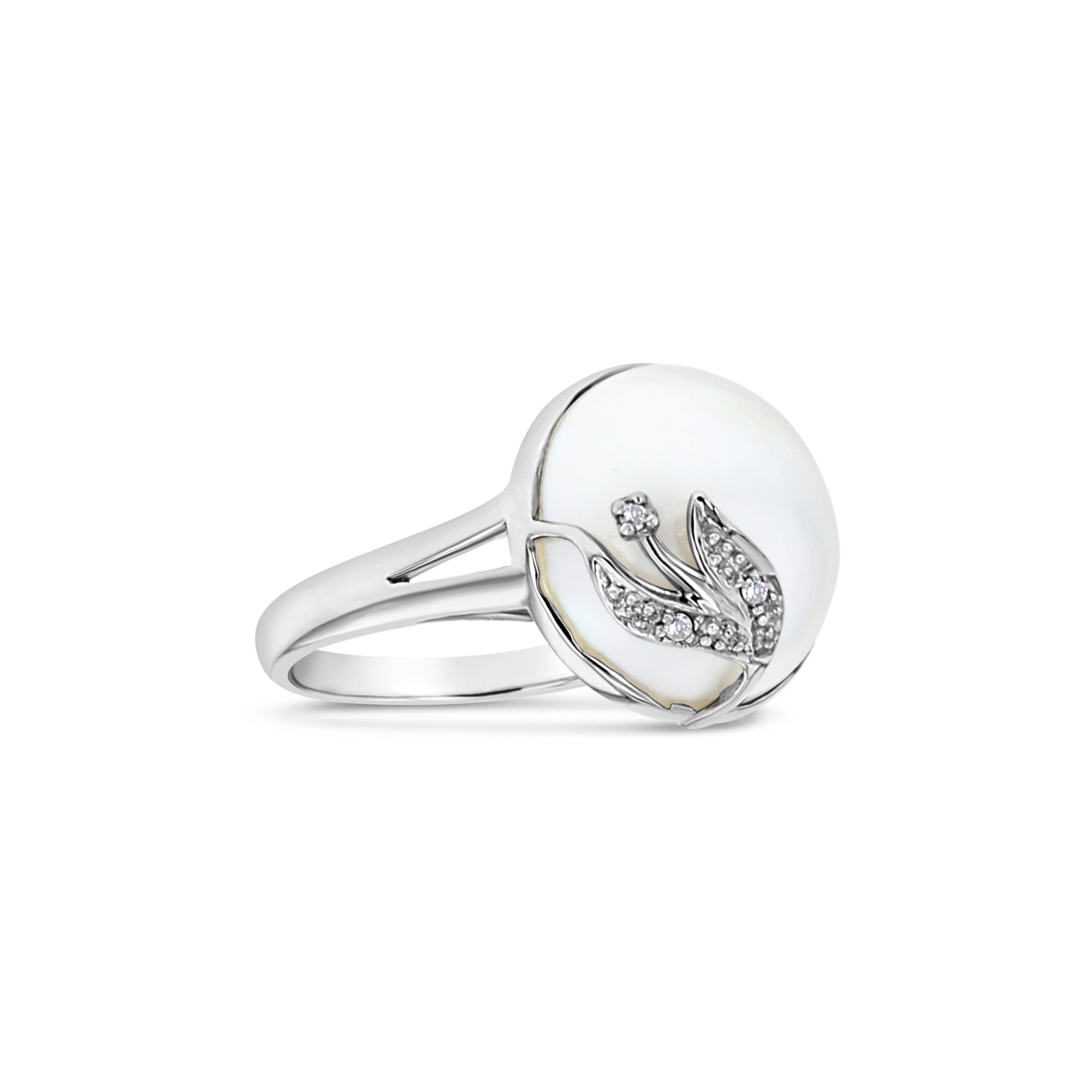 13MM - 14MM Mabe Pearl Ring with Diamond Tulip Design