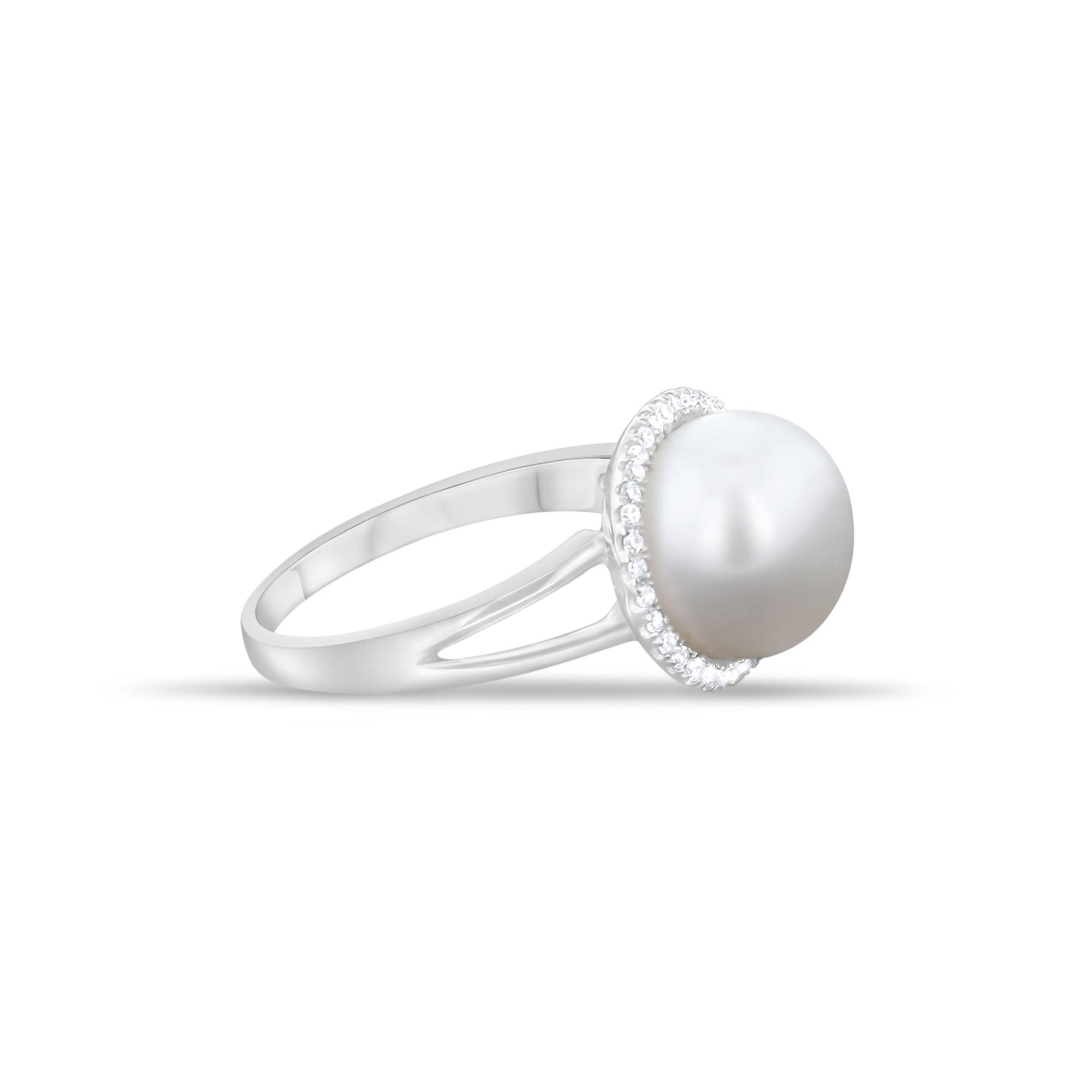 10MM Freshwater Pearl Diamond Halo Ring
