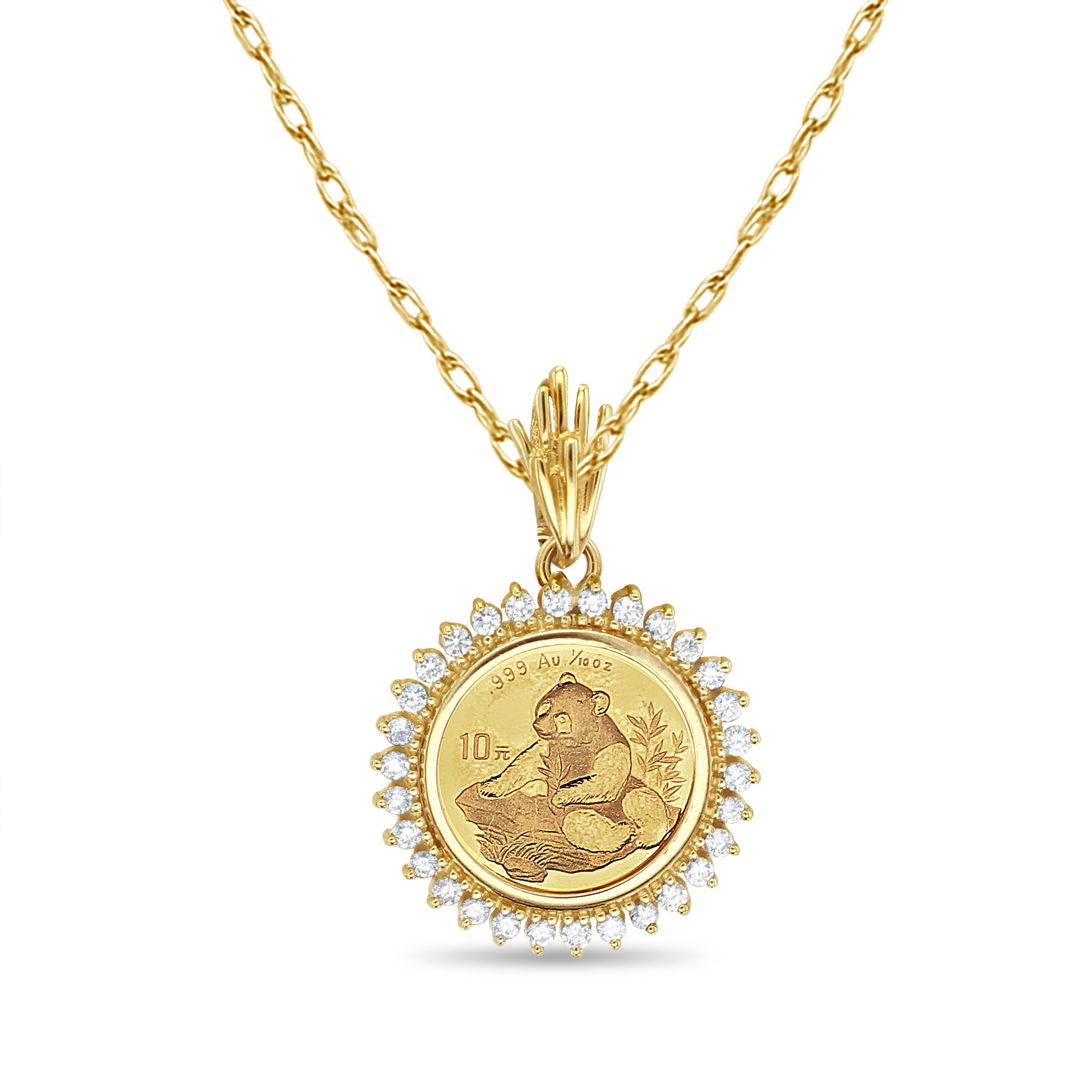 1/10OZ Chinese Panda Gold Coin Diamond Halo Necklace