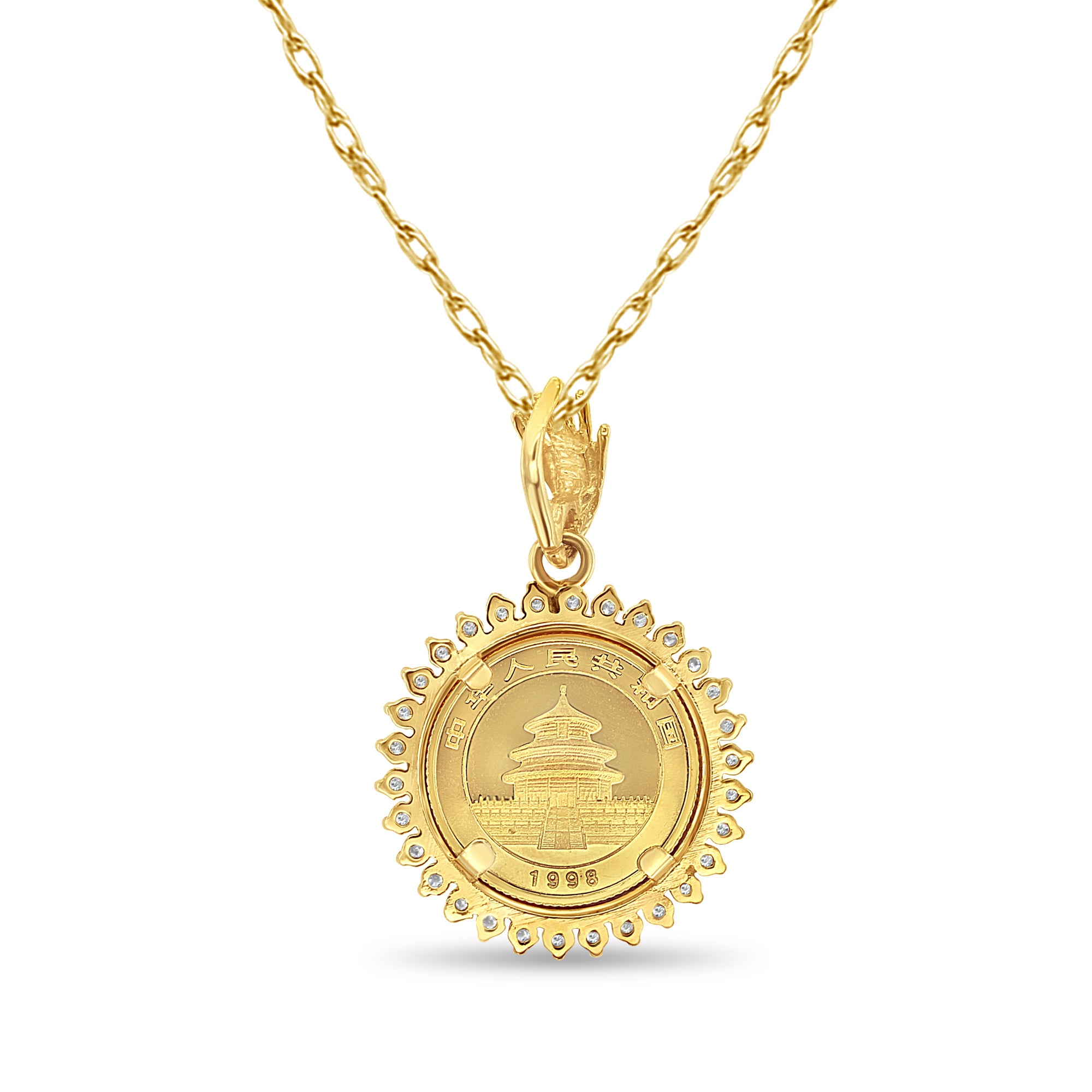 1/10OZ Chinese Panda Gold Coin Diamond Halo Necklace