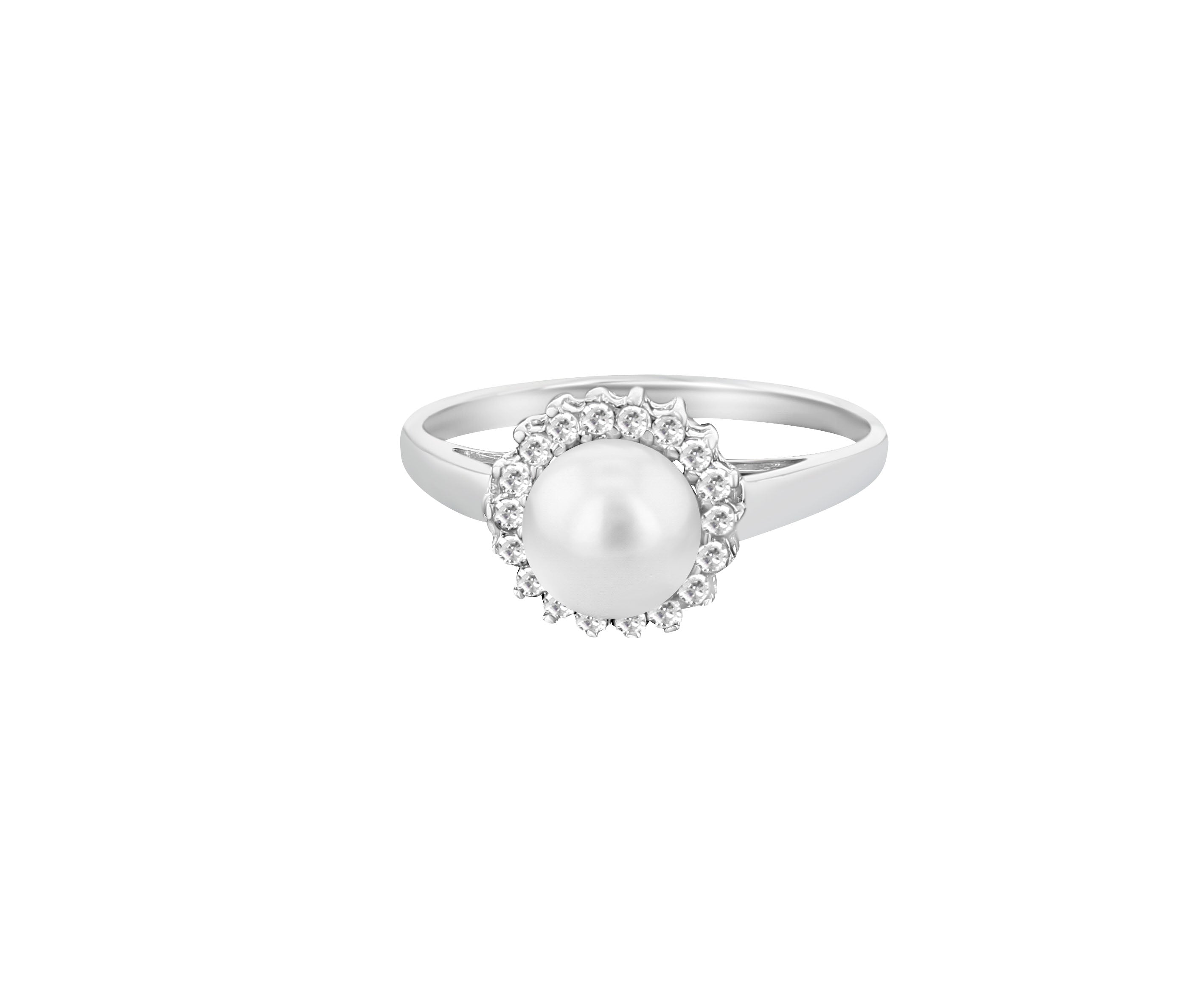 Freshwater Pearl & Diamond Halo Ring