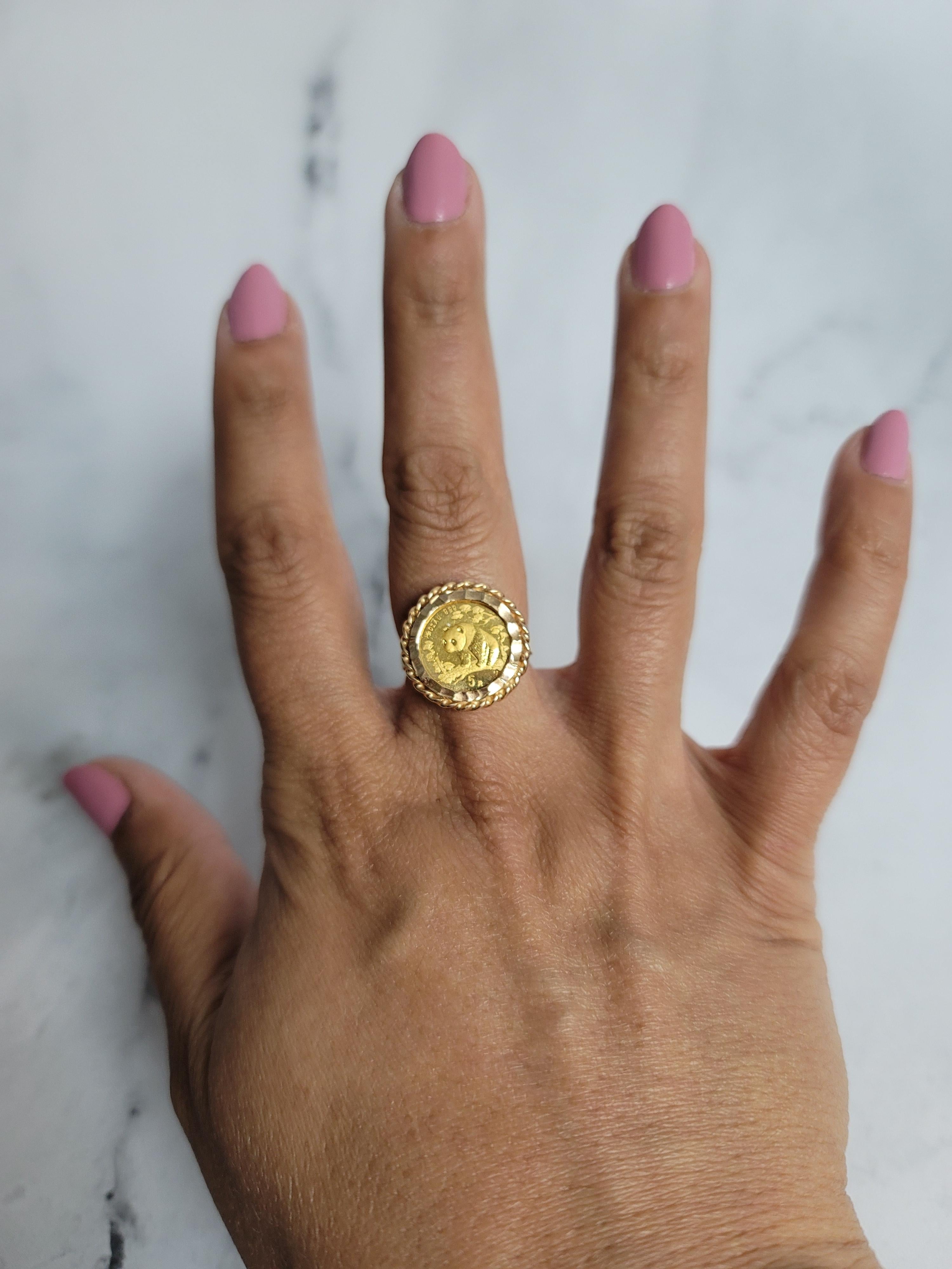 Panda Coin Ring with Rope & Diamond Cut Bezel