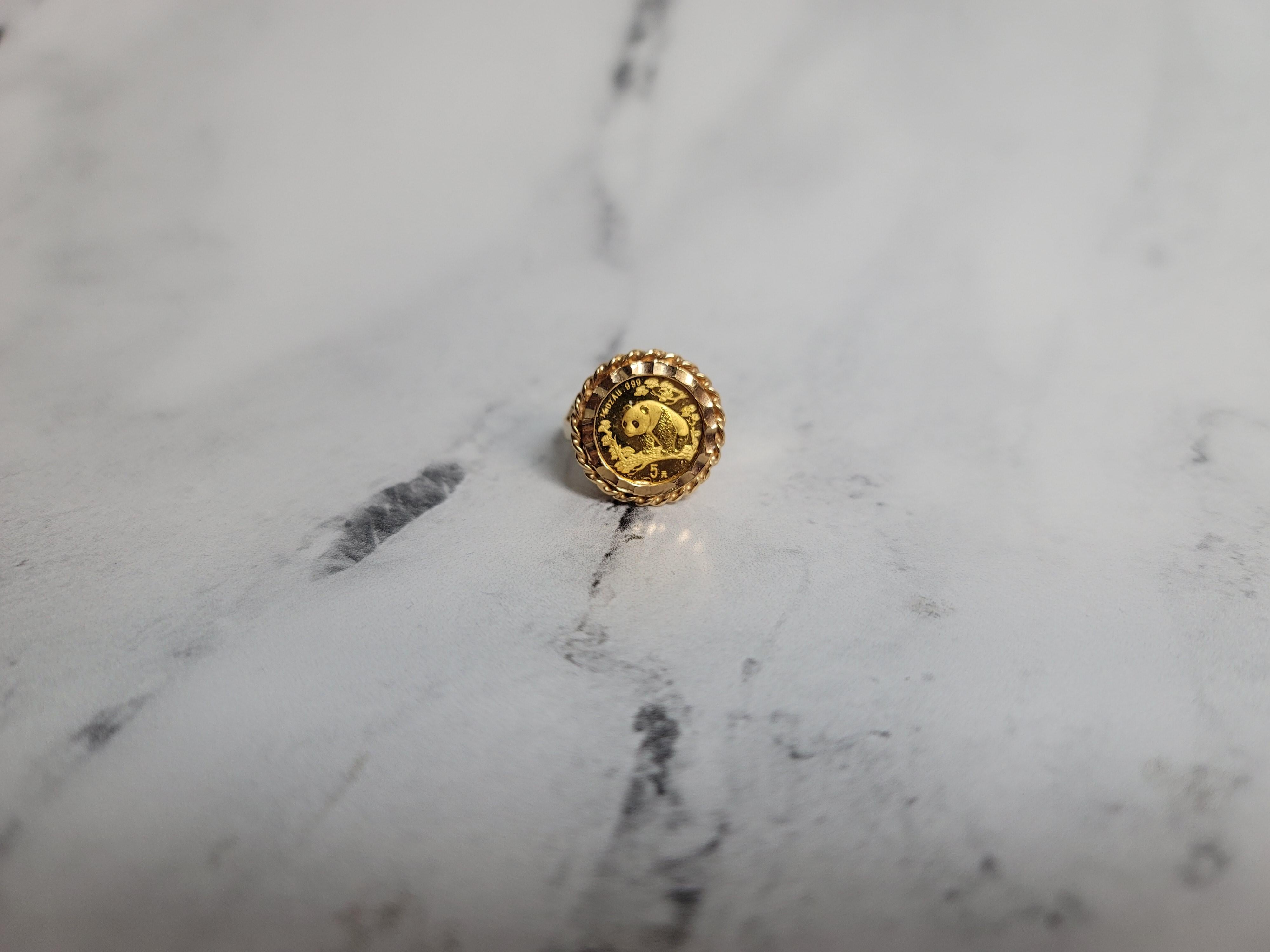 Panda Coin Ring with Rope & Diamond Cut Bezel