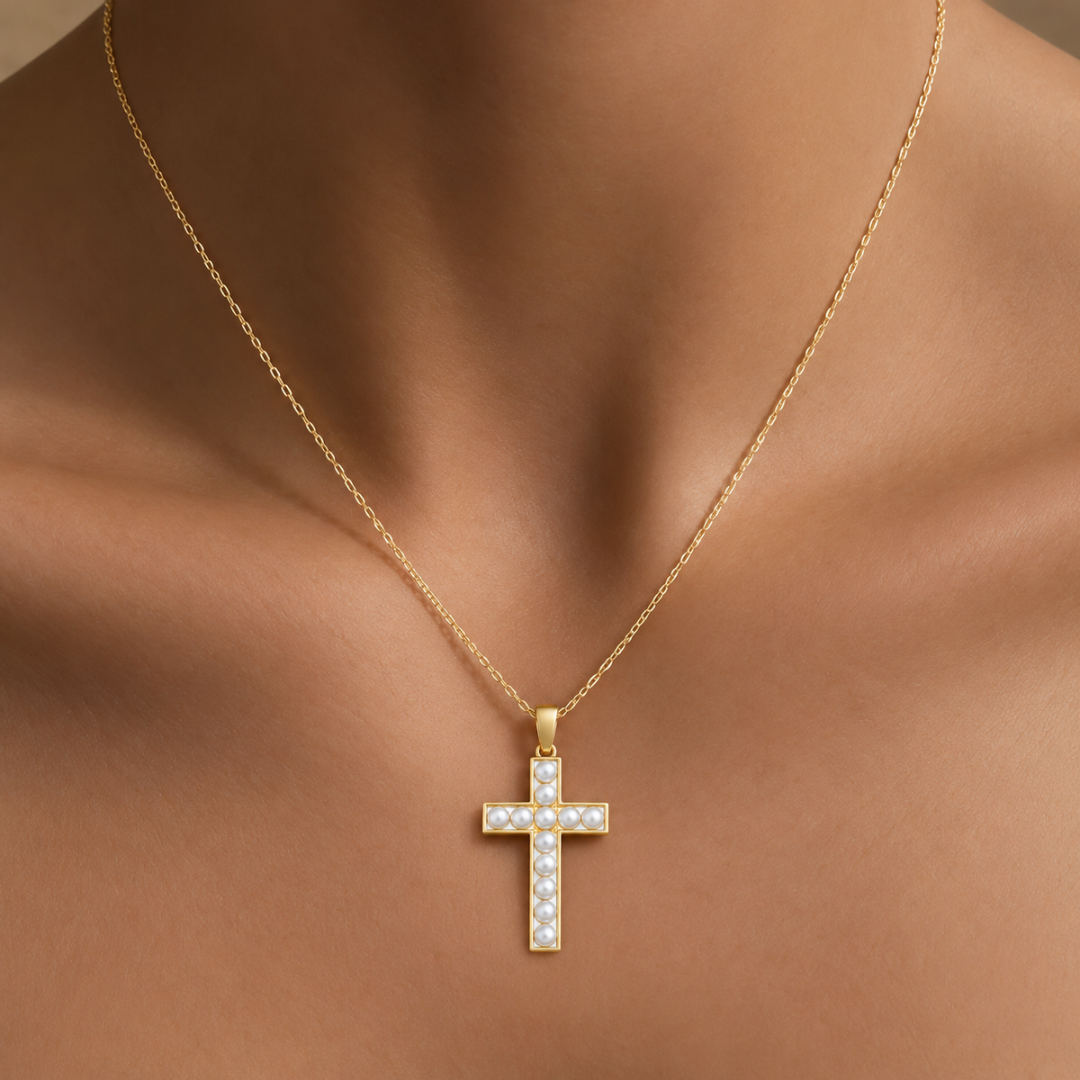 Pearl Cross Pendant 14k Yellow Gold