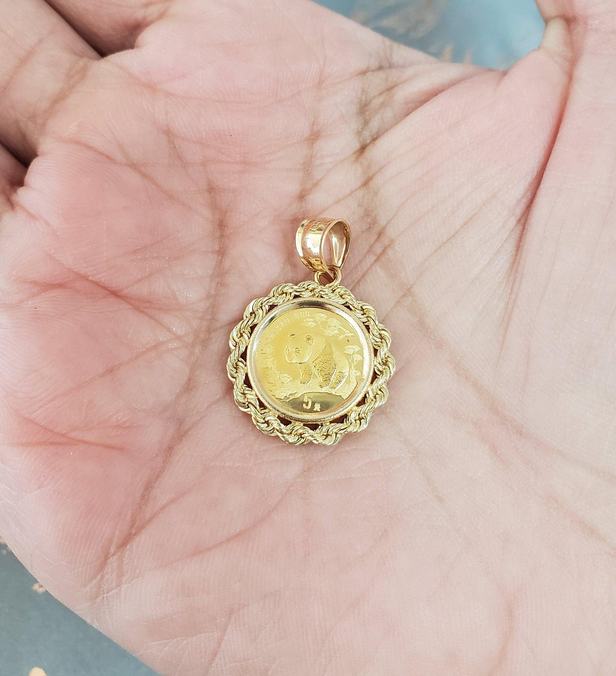 1/20OZ Fine Gold Panda Coin Necklace with Rope Bezel