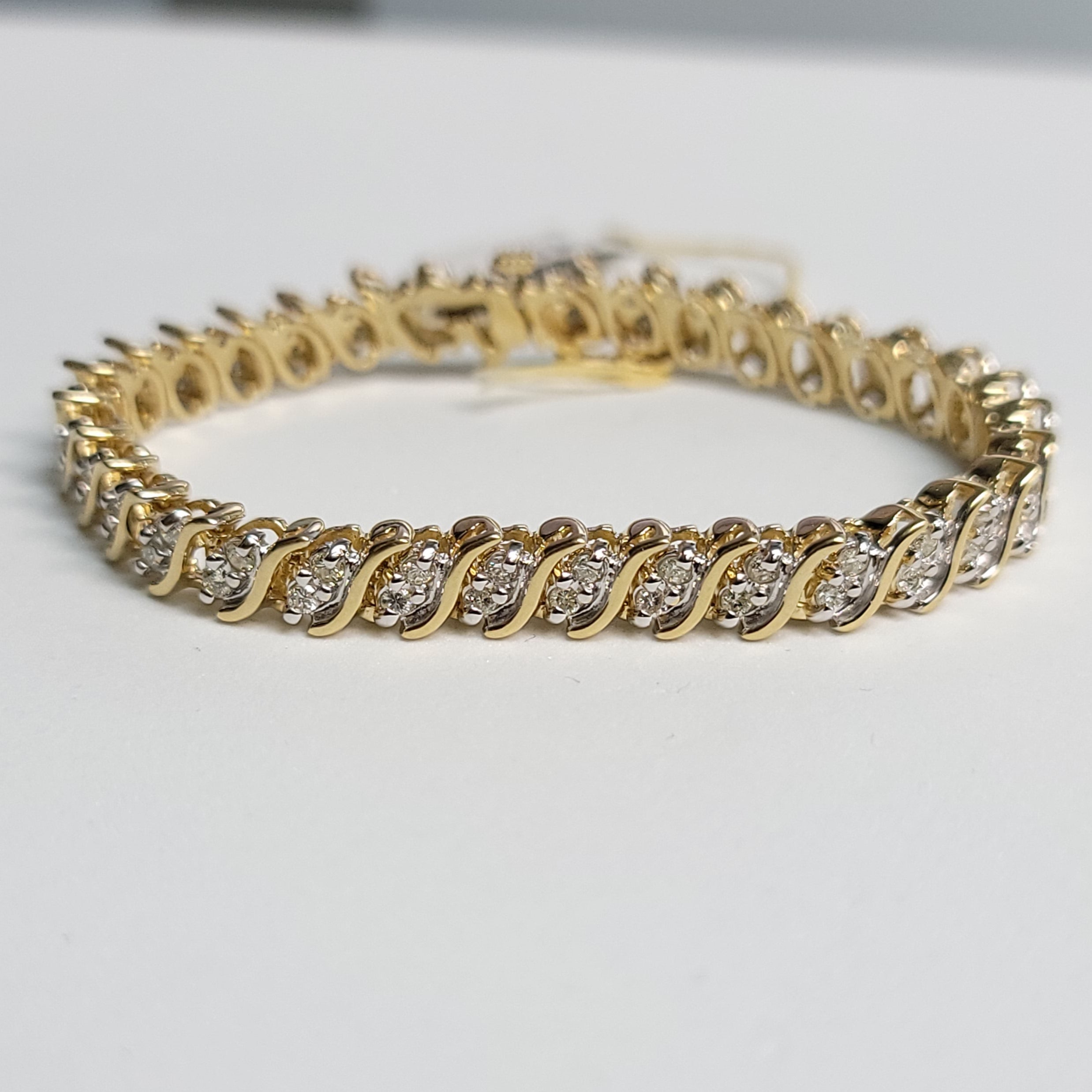 S Style Diamond Tennis Bracelet 2.10cttw 14k Yellow Gold