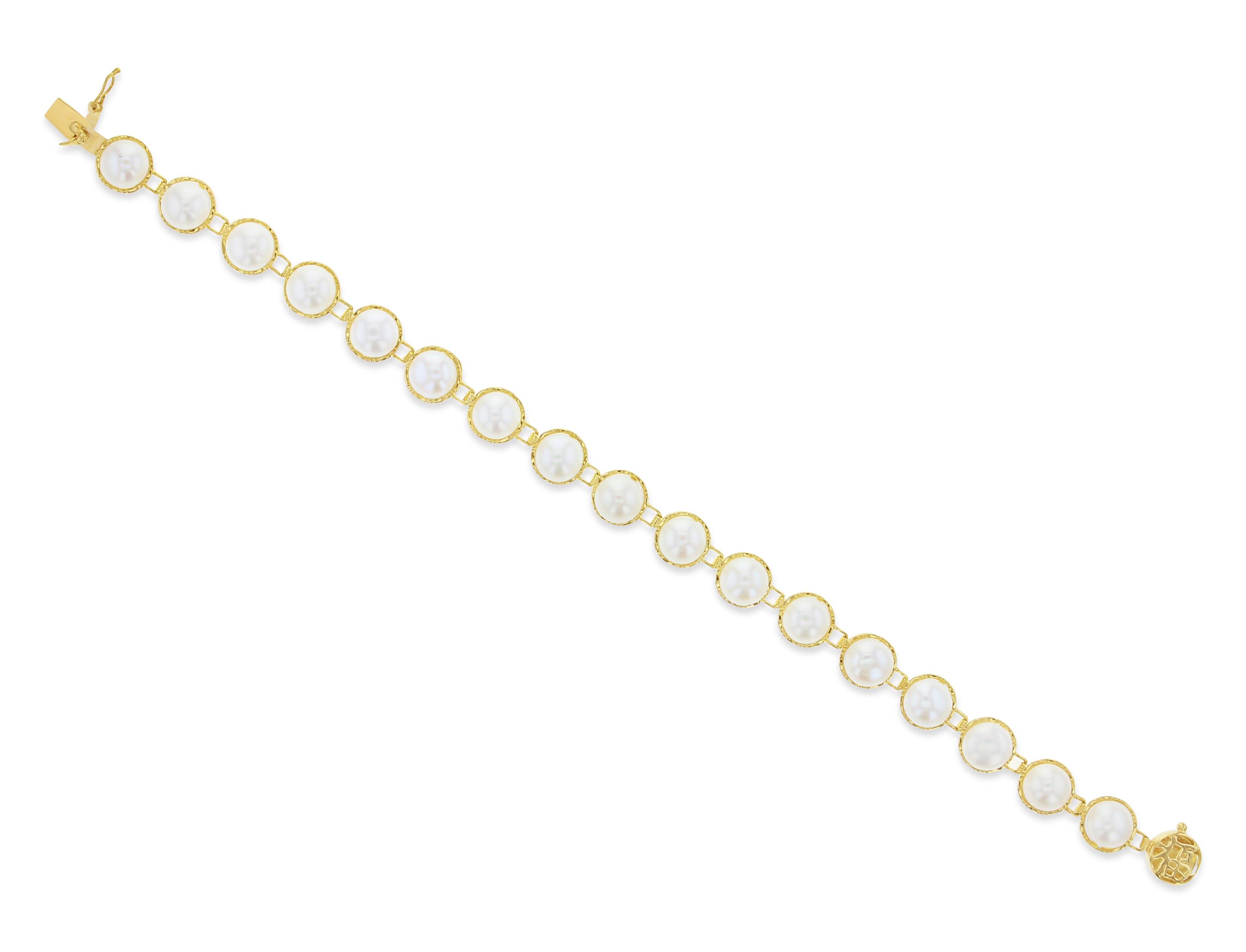 6MM Pearl Bracelet with Gold trim 14k Yellow Gold