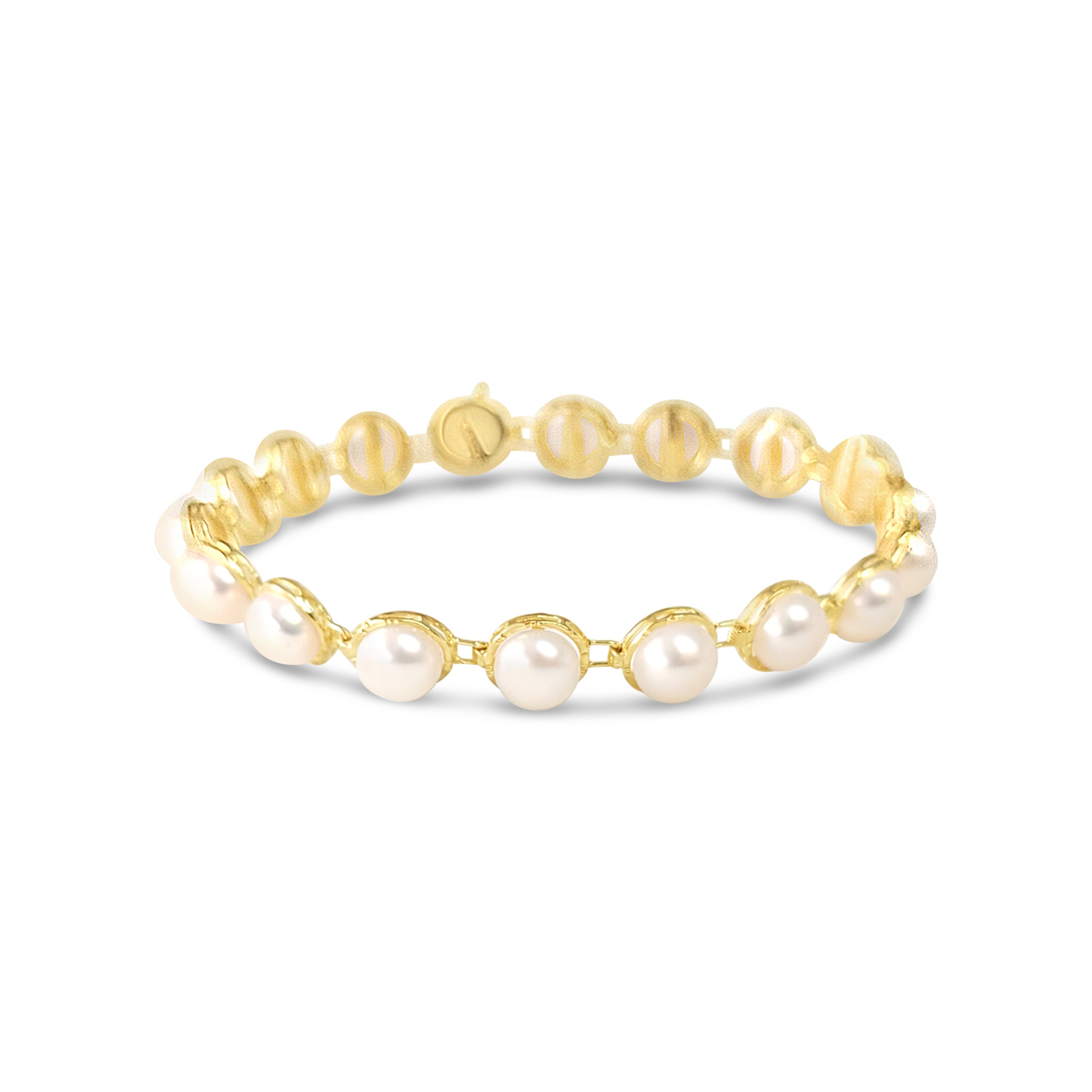 Pulsera de perlas de 6 mm con adorno dorado Oro amarillo de 14 k