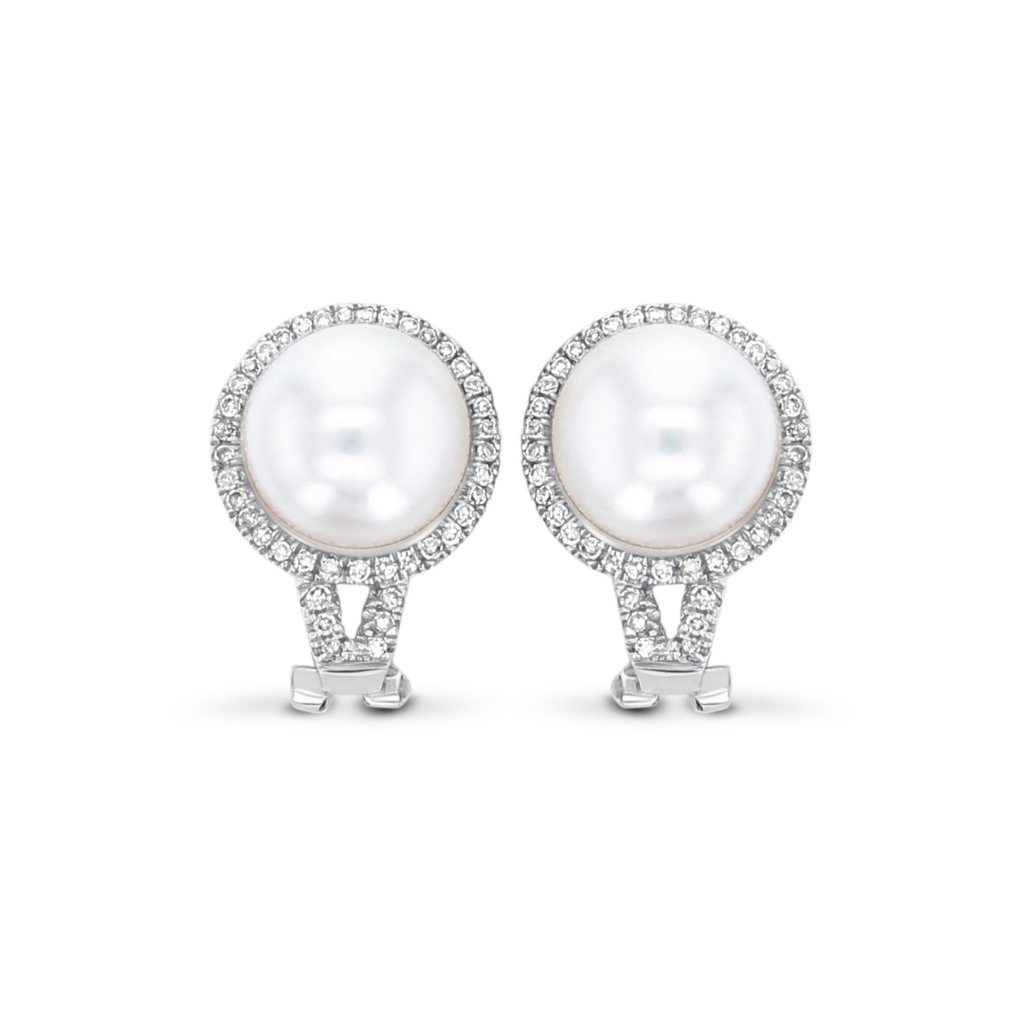 Freshwater Pearl Diamond Halo Earrings .40cttw 14k White Gold