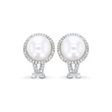 Freshwater Pearl Diamond Halo Earrings .40cttw 14k White Gold