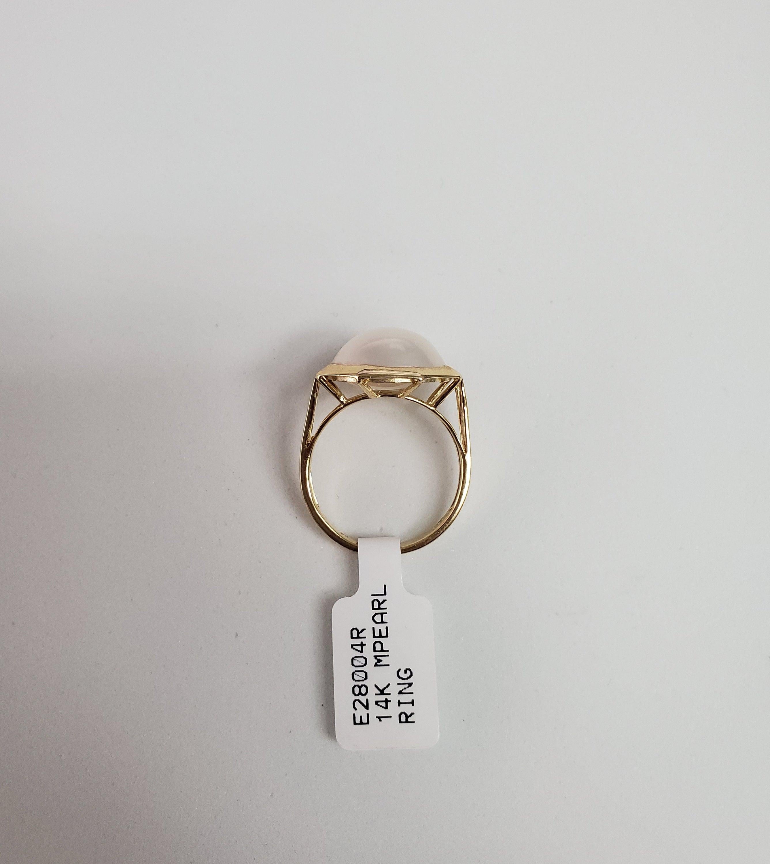 13MM Octagon Shaped Mabe Pearl Ring 14k White Gold