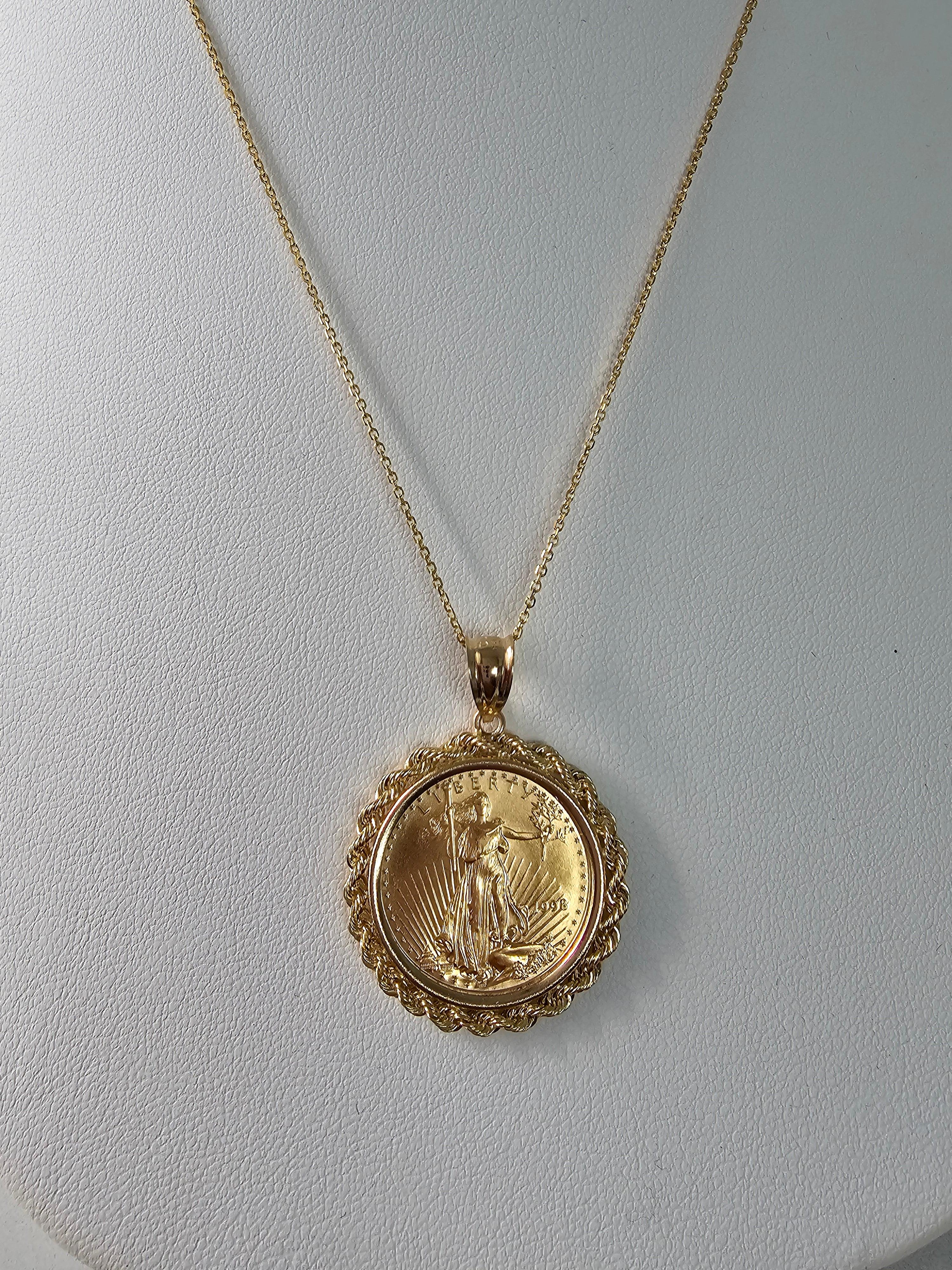 1/4OZ Lady Liberty Coin Necklace with Rope Halo