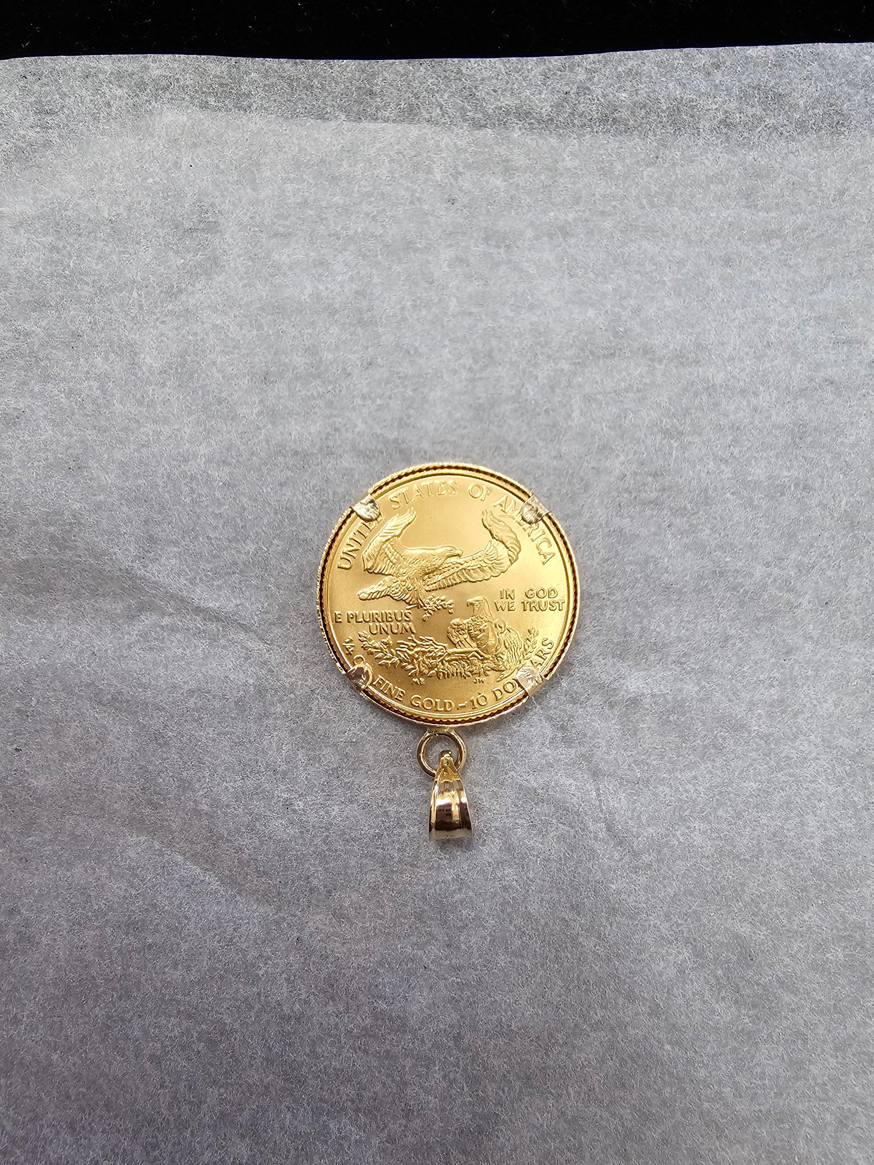 1/4OZ Lady Liberty Flying Eagle Coin Necklace with Polished Bezel