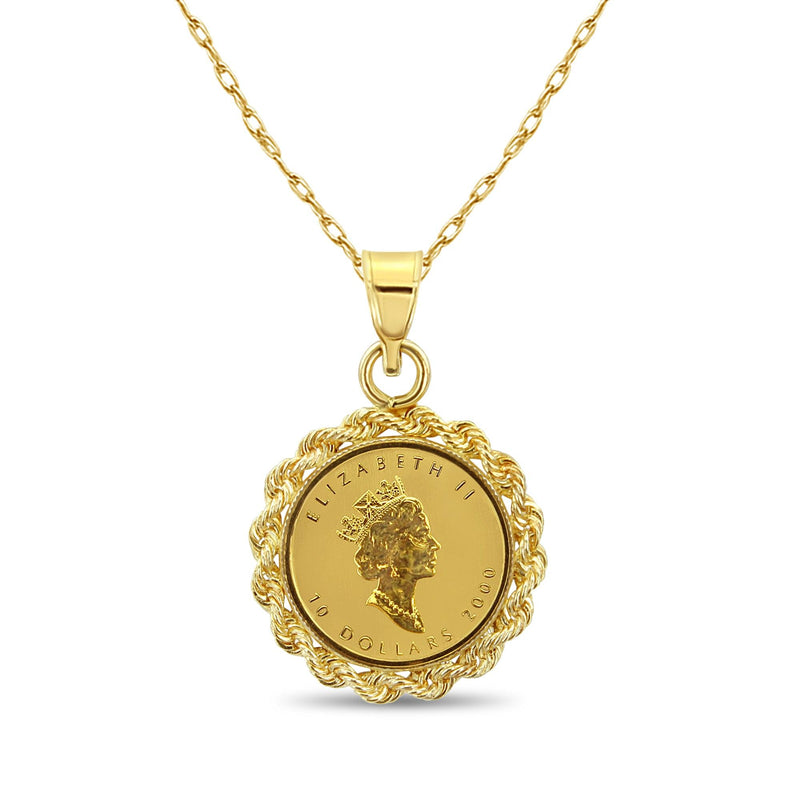 1/4OZ Canadian Maple Leaf Necklace with Rope Bezel