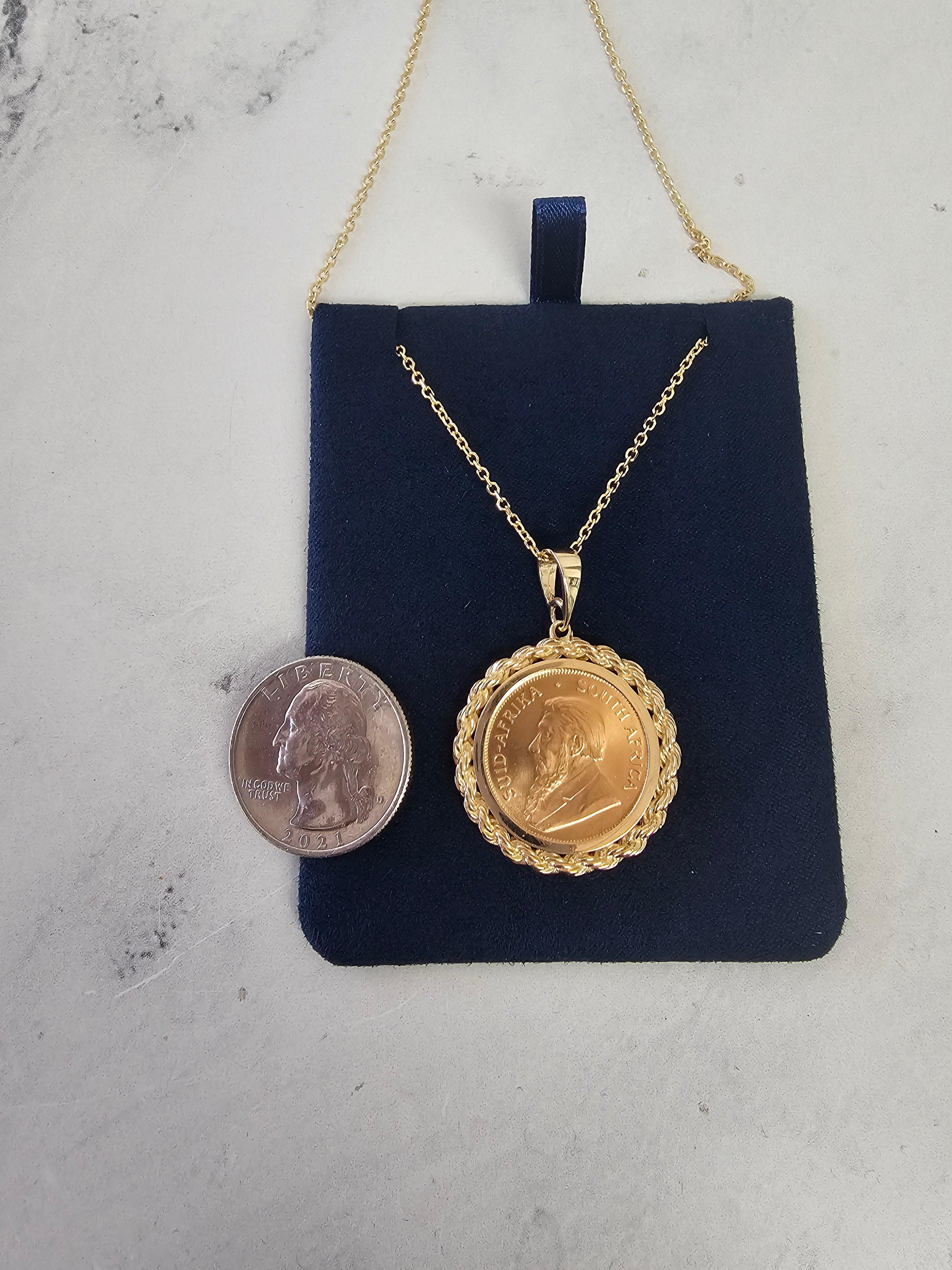 1/4OZ South African Krugerrand Coin Necklace with Rope Halo