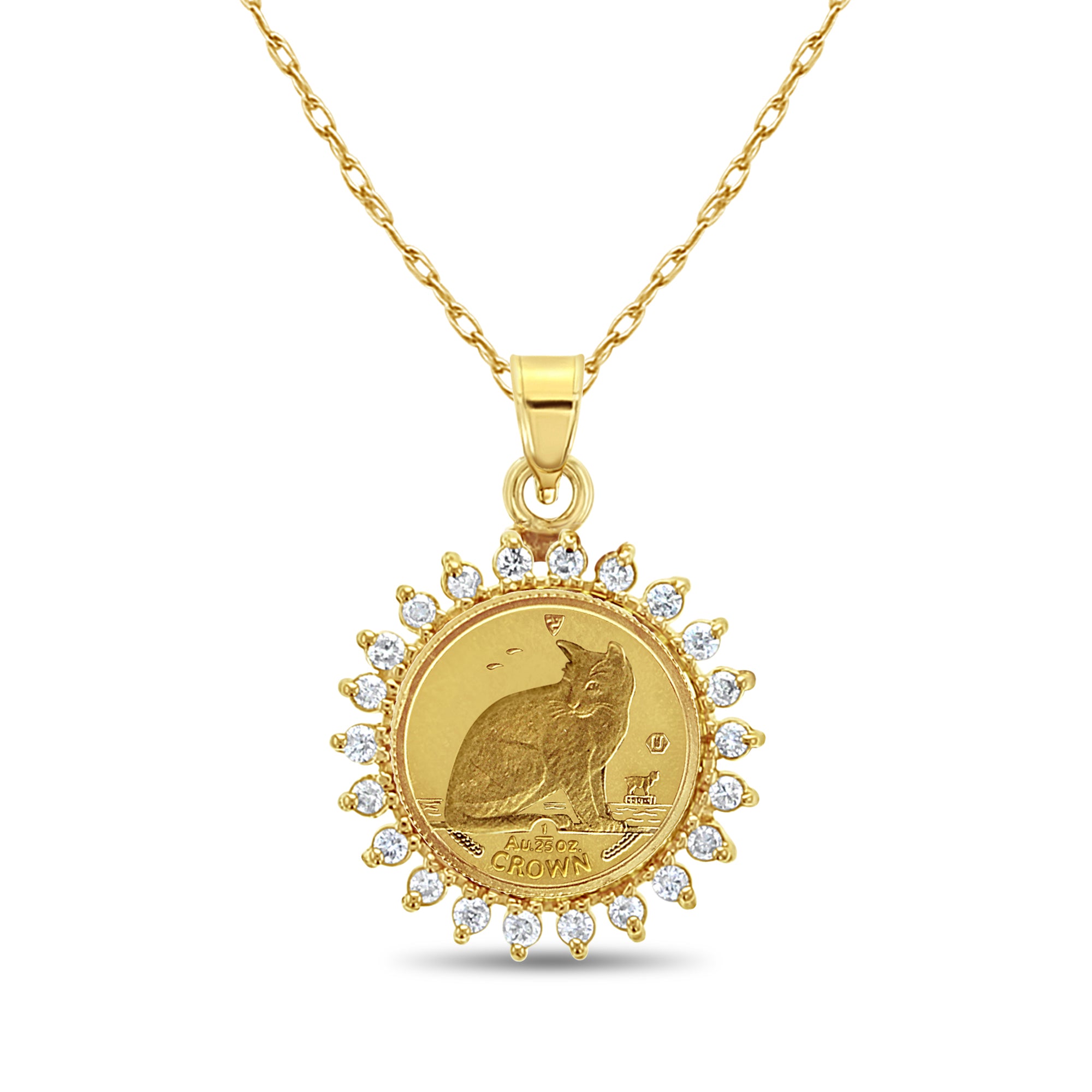 Isle of Man Fine Gold Coin with Diamond Halo Necklace