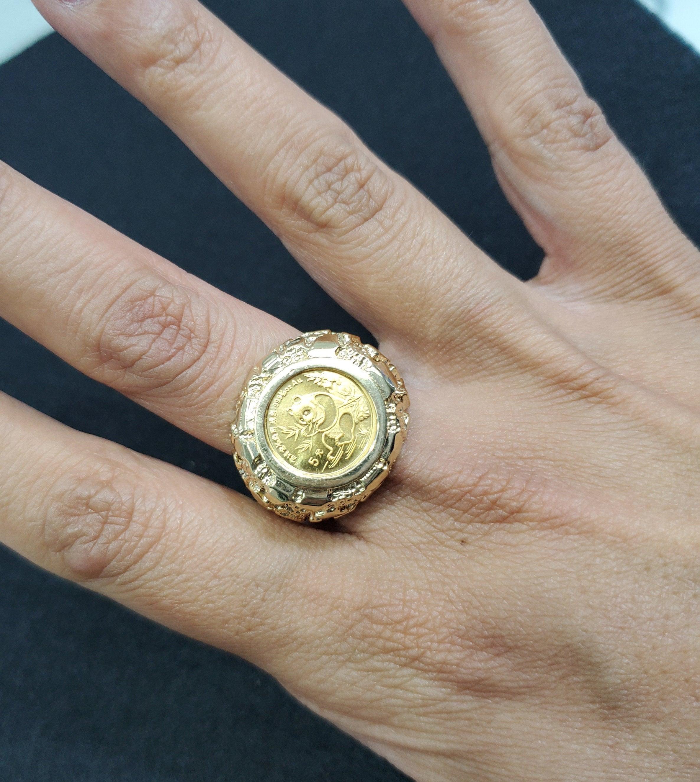 1991 Panda Coin 1/20OZ Fine Gold Ring with 14k Yellow Gold Nugget Band