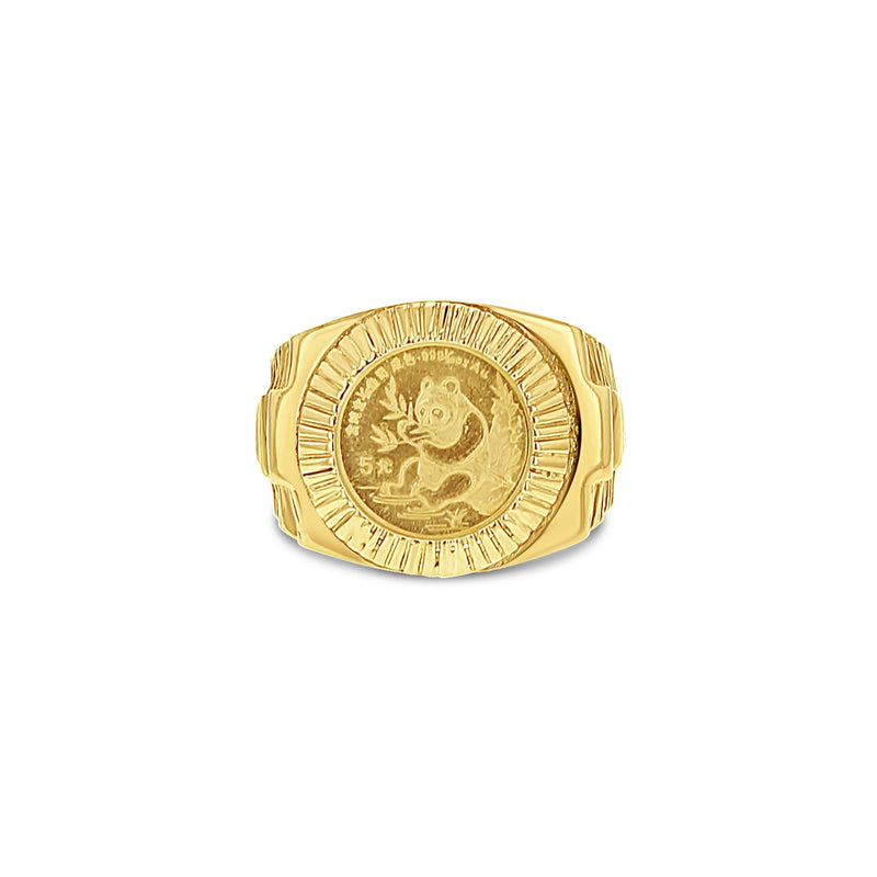 1991 Panda Coin Ring with Fluted Bezel & Presidential Band