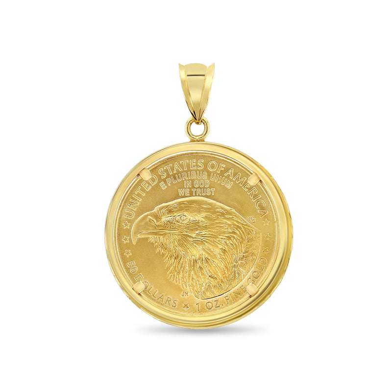 1OZ Lady Liberty Flying Eagle Coin Necklace with Polished Bezel