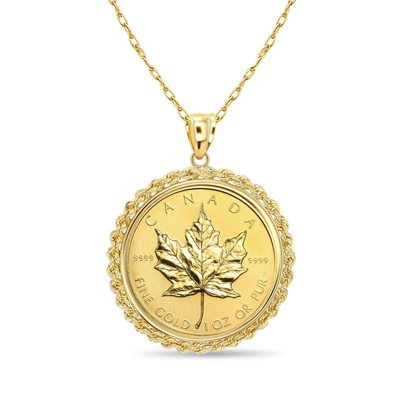 1OZ Canadian Maple Leaf Coin Necklace with Rope Halo
