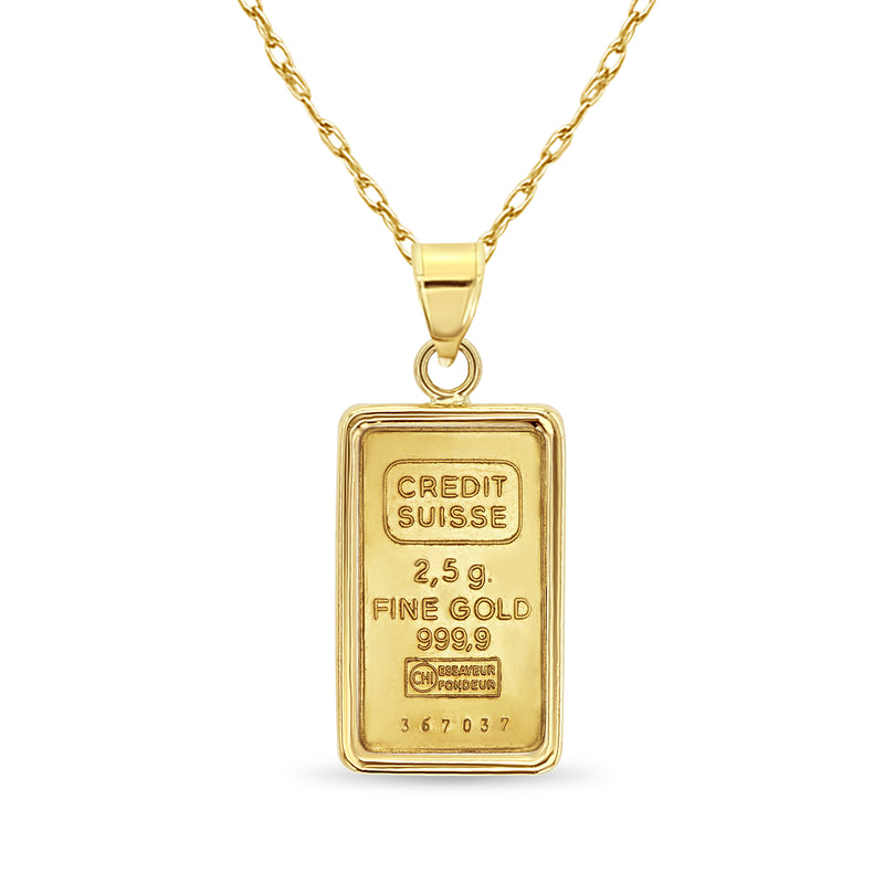 2.5 Gram Credit Suisse Gold Bar with Polished Bezel