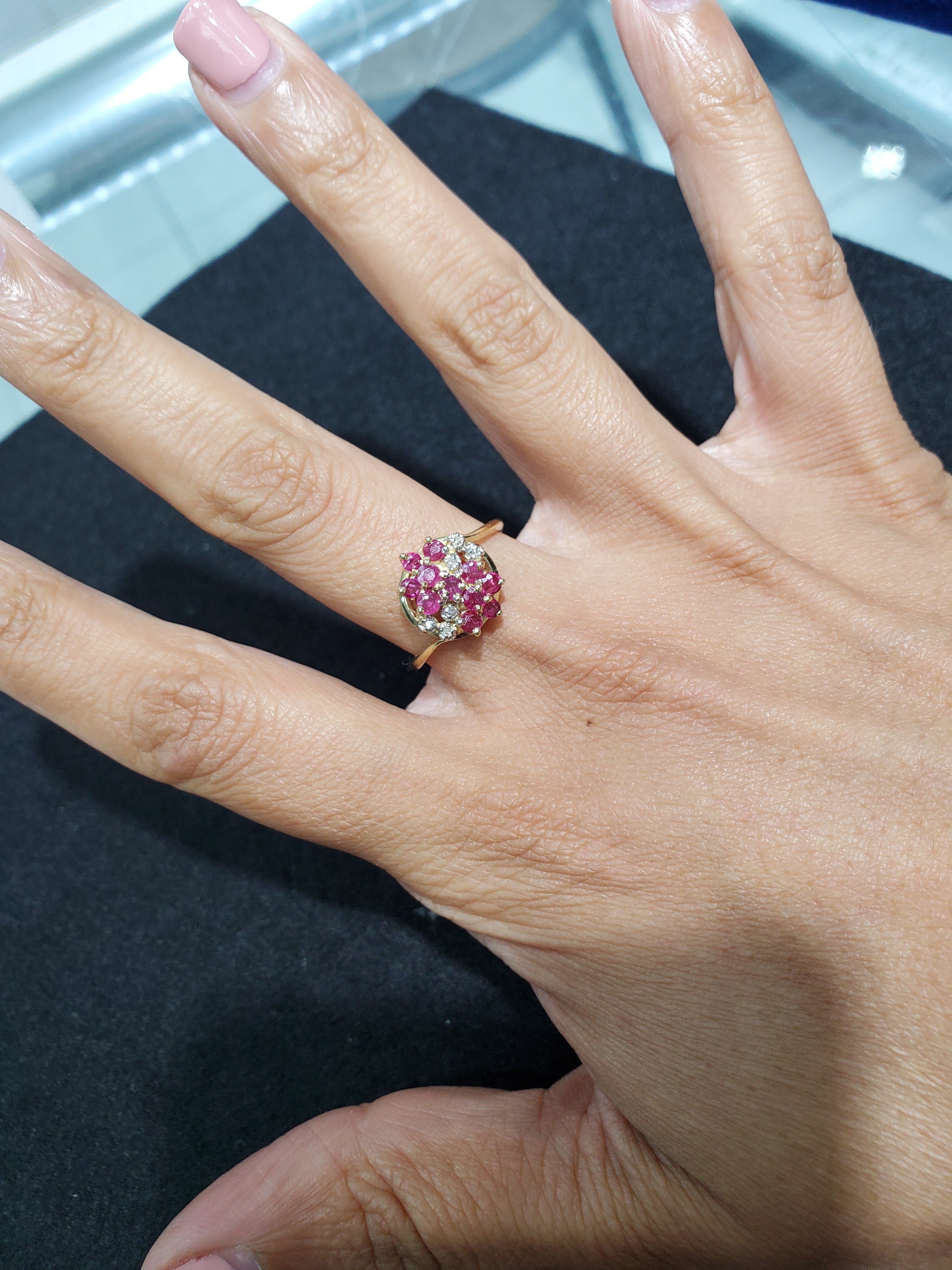 Diamond Ruby Cluster Ring 14k Yellow Gold