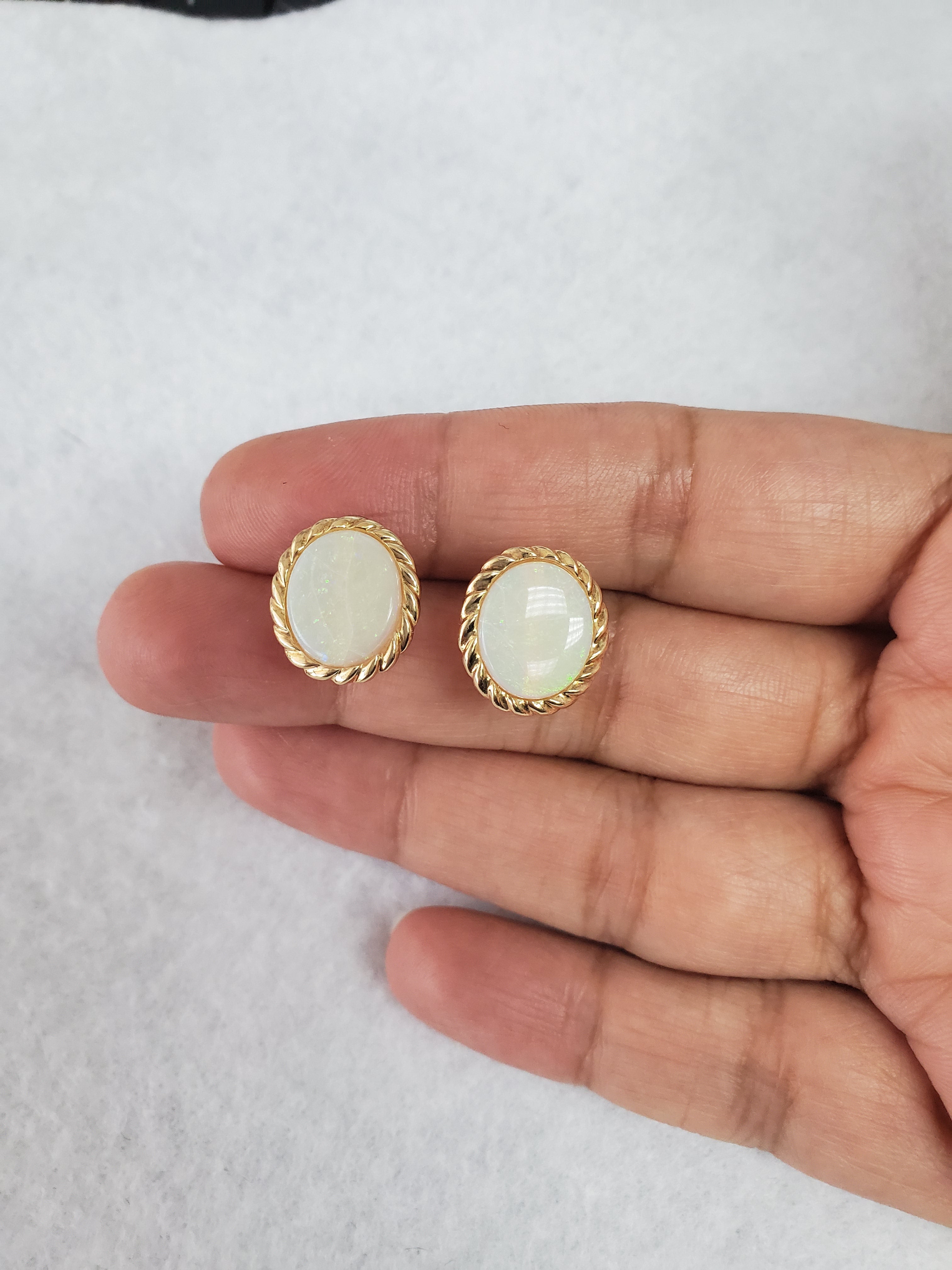 Oval Opal Studs with Gold Rope Frame