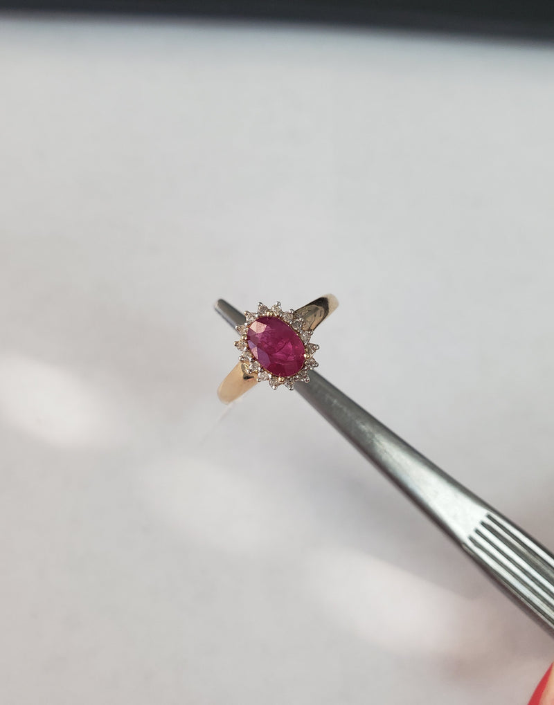 Multi-stone Diamond Ruby Halo Ring 1.12cttw 14K Yellow Gold
