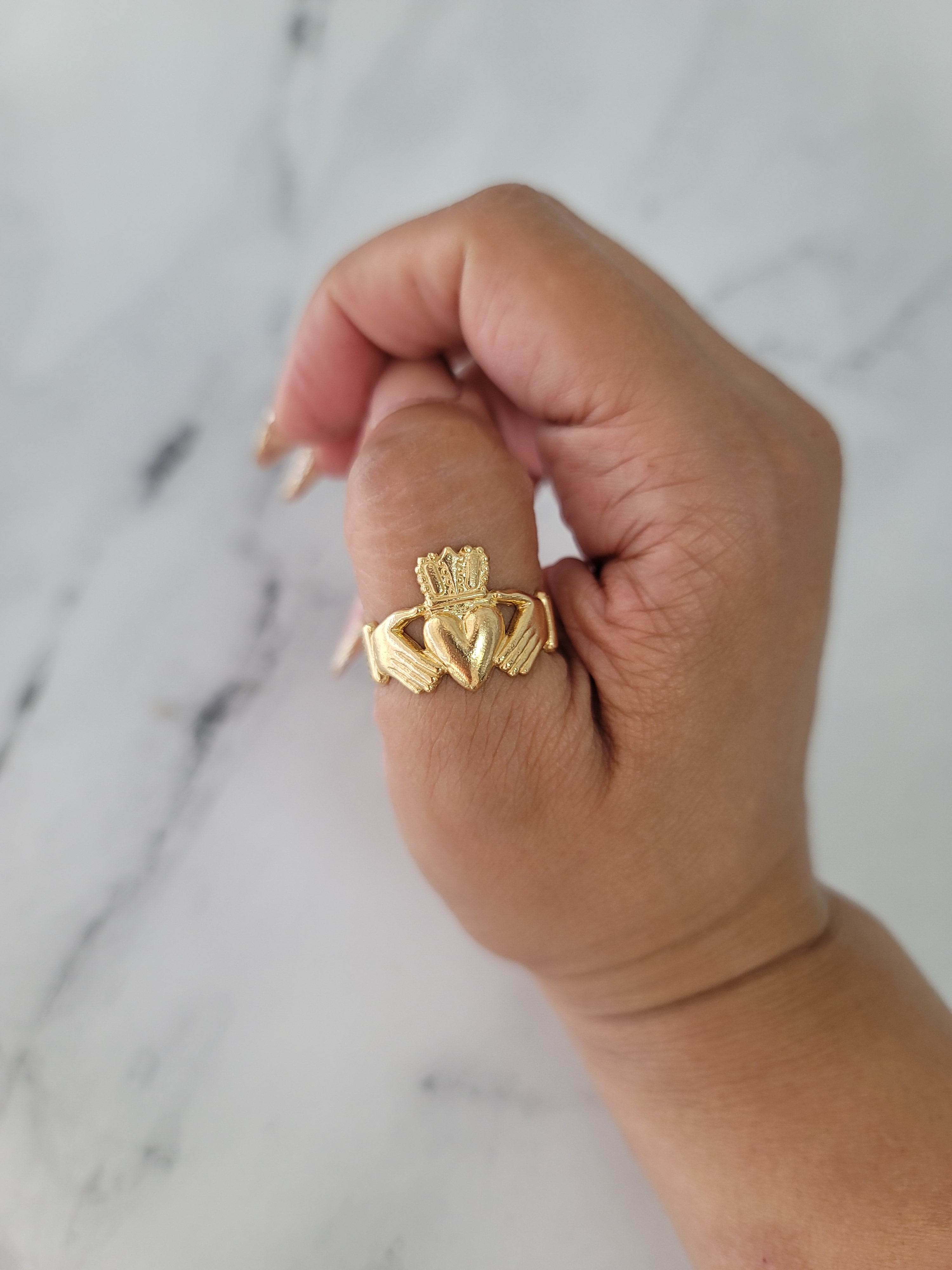 Large Irish Claddagh Yellow Gold Ring