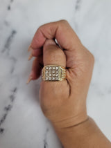 Sixteen Stone Square Faced Diamond Cluster Ring with Brick Patterned Band
