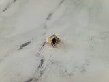 Marquise Sapphire with Diamond Halo on Unique Gold Band 14k Yellow Gold